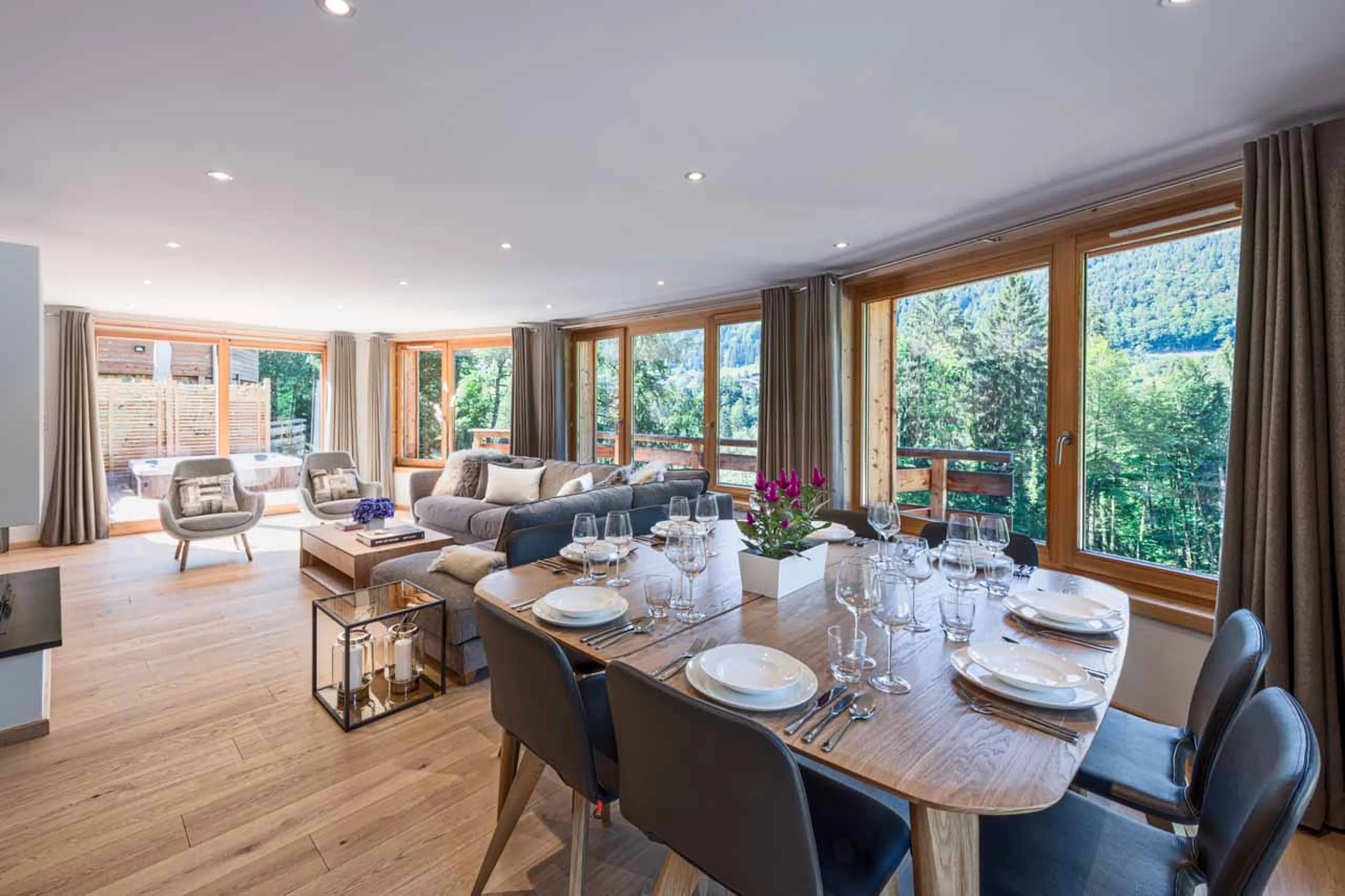 Views of forest from living area of Chalet Lorne in Morzine