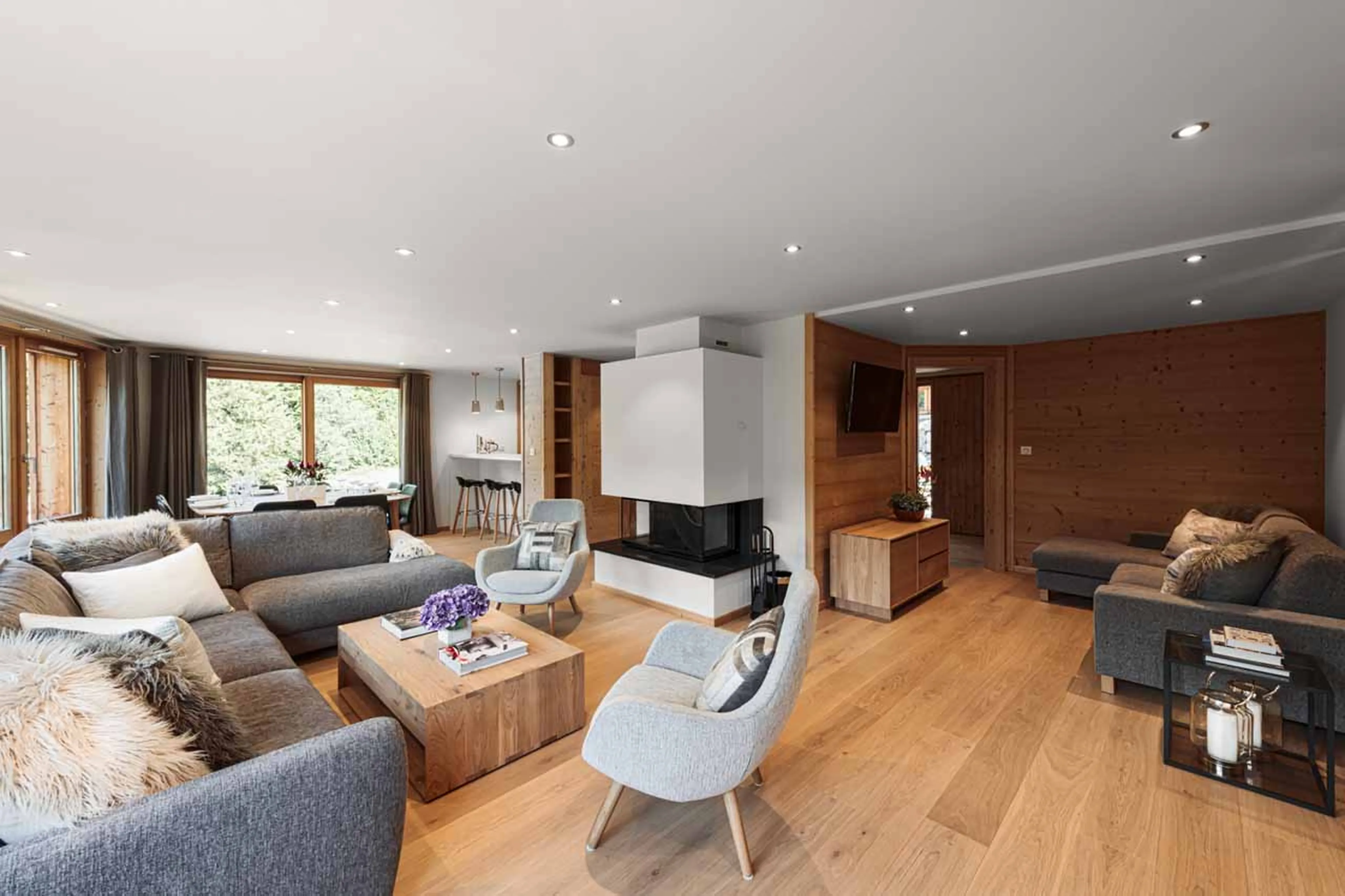 Fireplace in living area at Chalet Lorne in Morzine