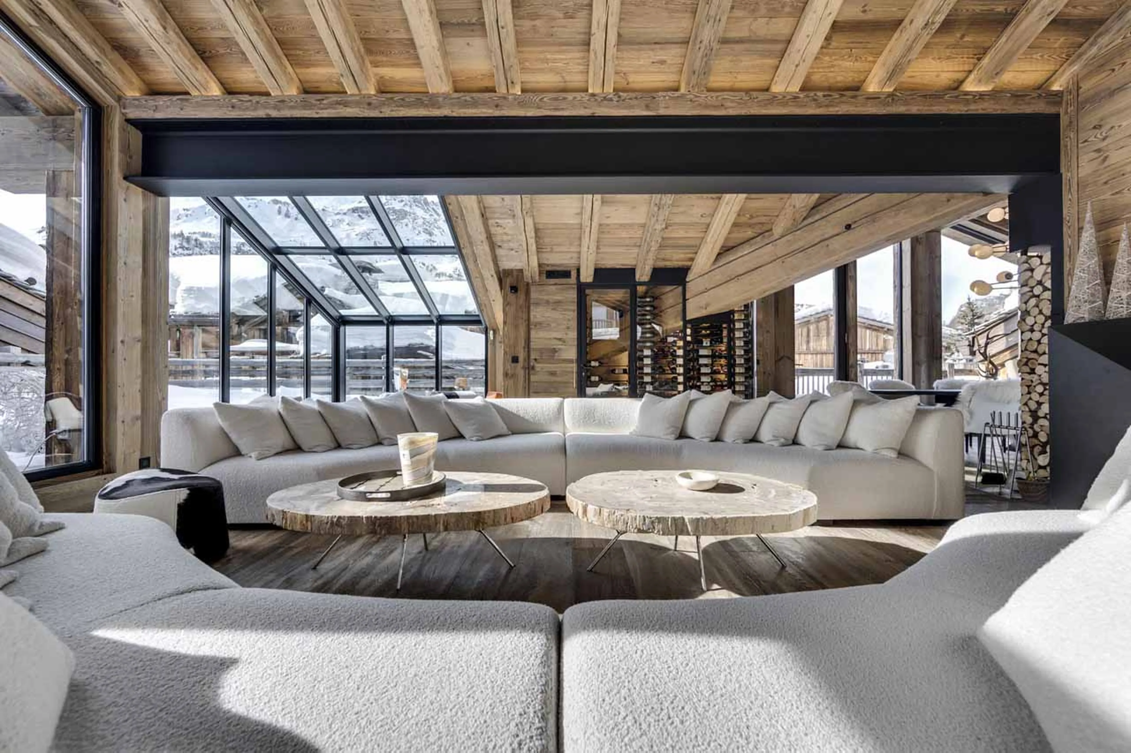 Living area sofas at Chalet L'Ours Blanc in Val d'Isere