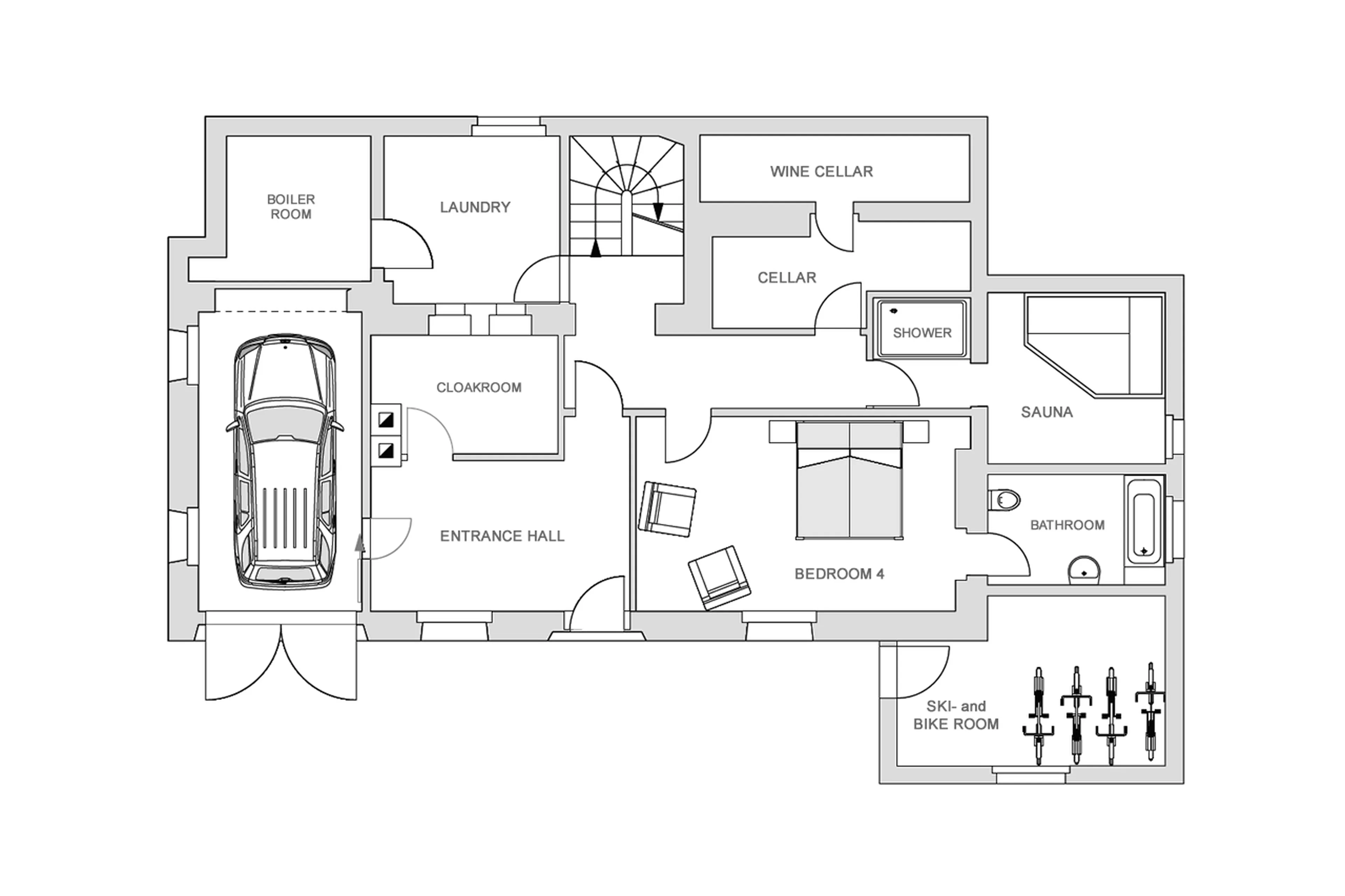 Level 0 floor plan of Chalet Leugisland in Klosters