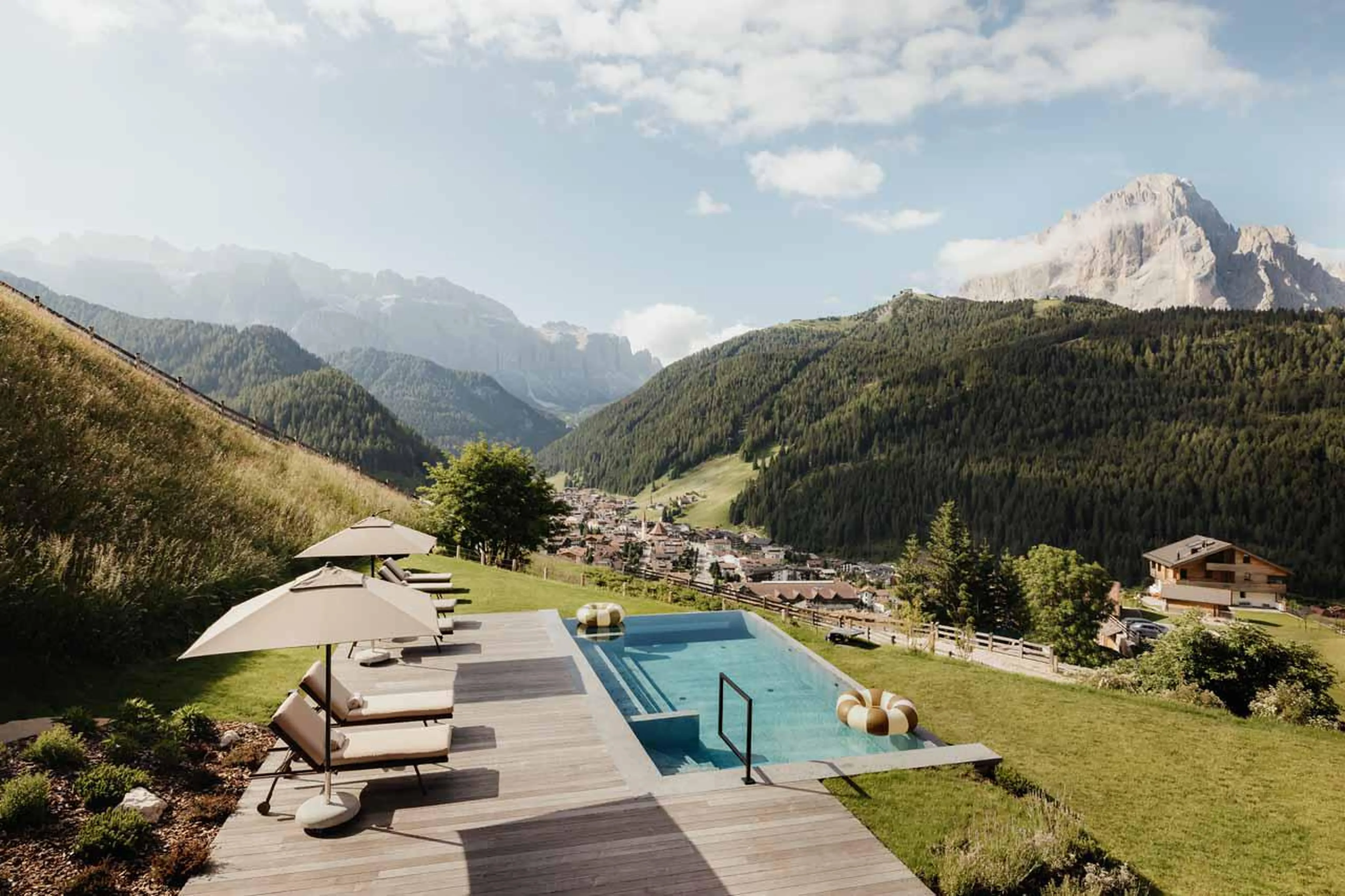 Aerial view of pool at Chalet Lum d'Or in Val Gardena