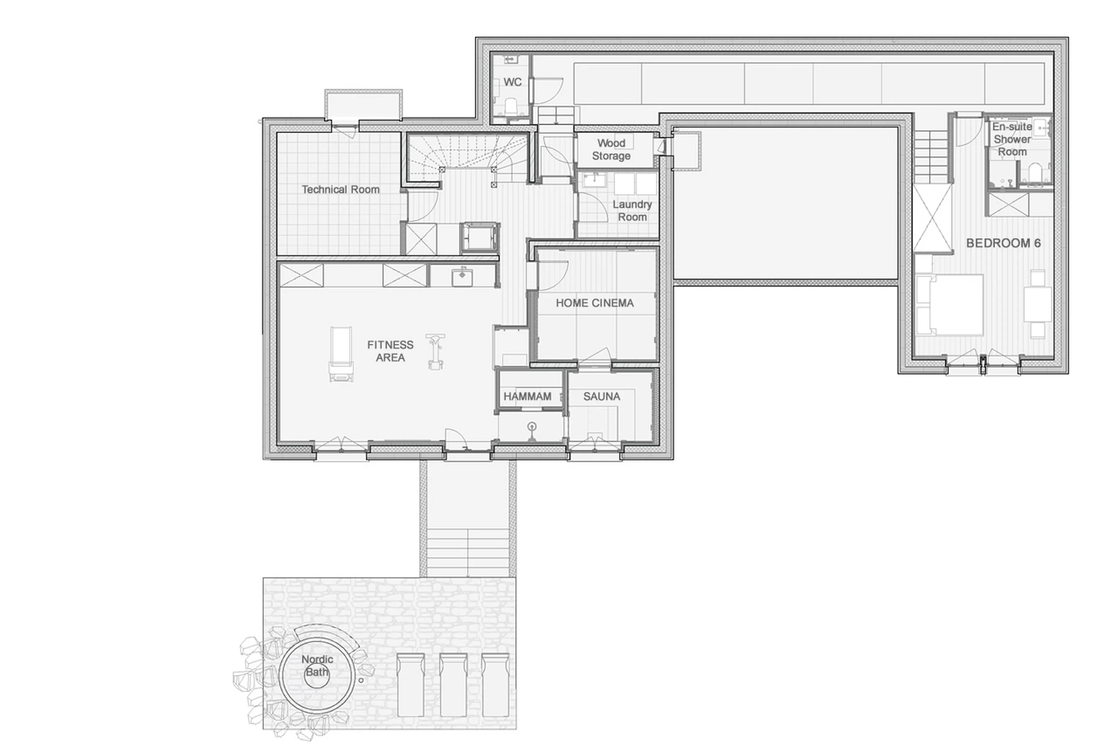 Level -1 floor plan of Chalet Lycka in Saas Fee