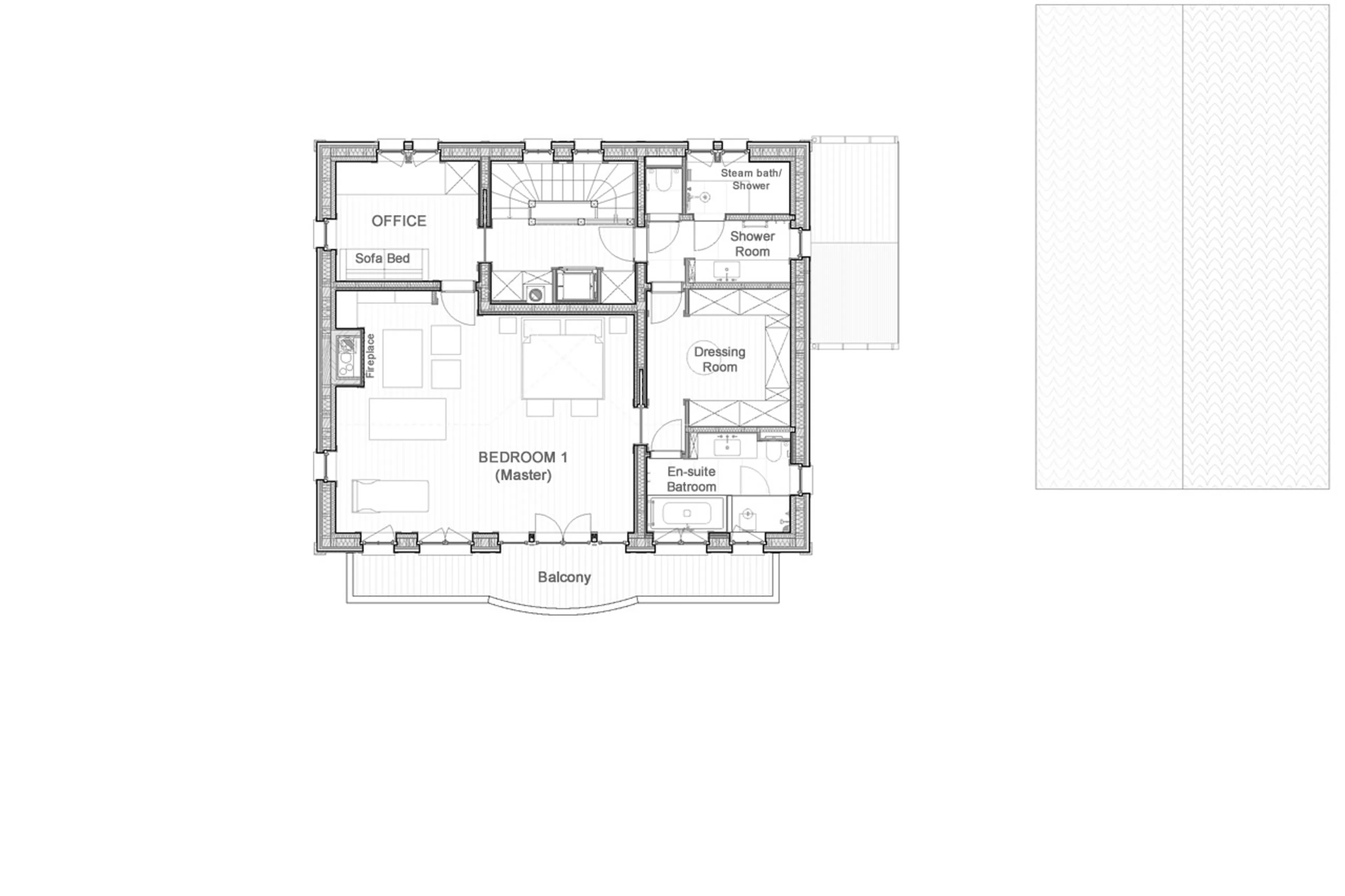 Level 2 floor plan of Chalet Lycka in Saas Fee