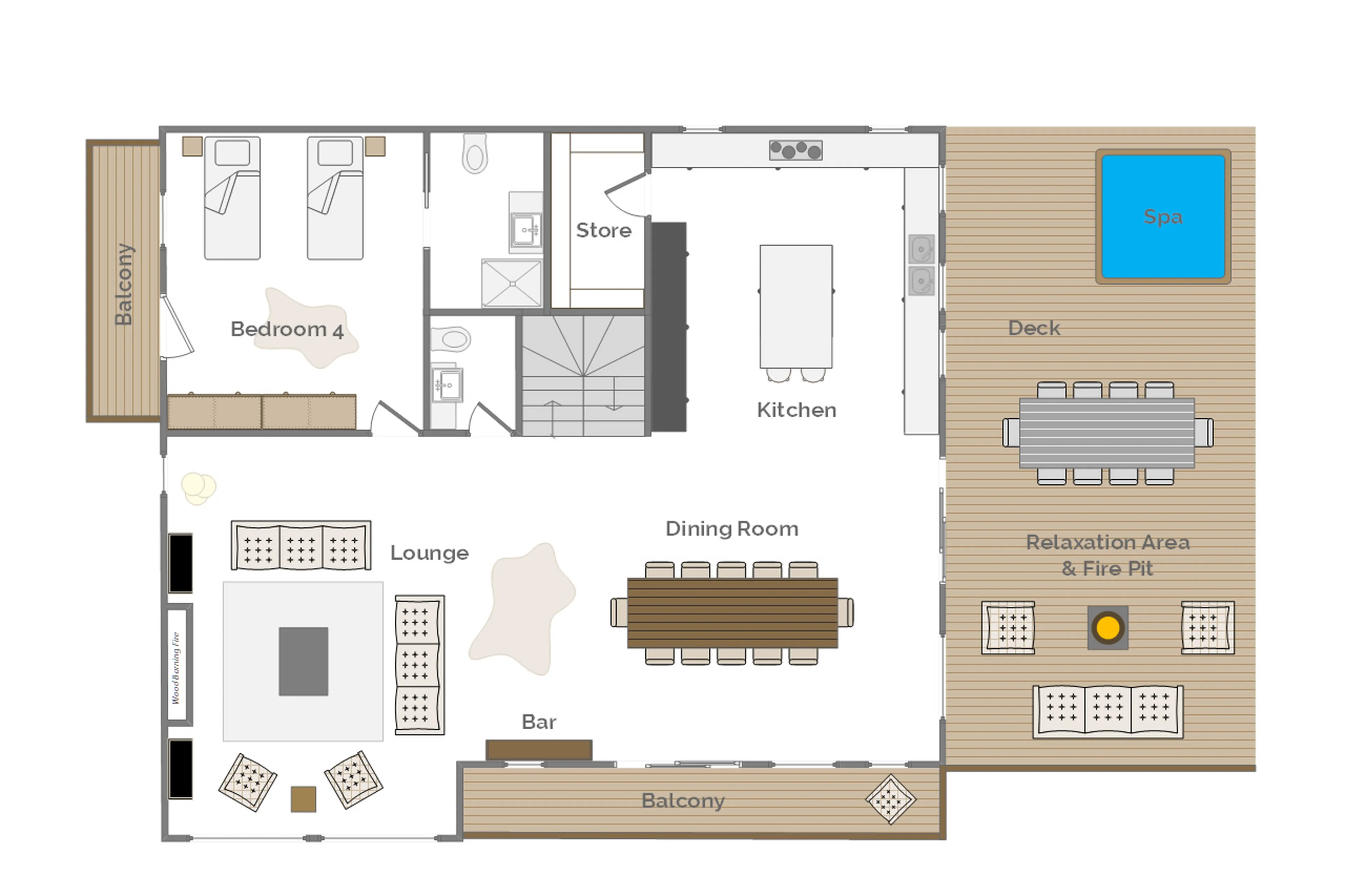 Upper ground level floor plan of Chalet M in Morzine