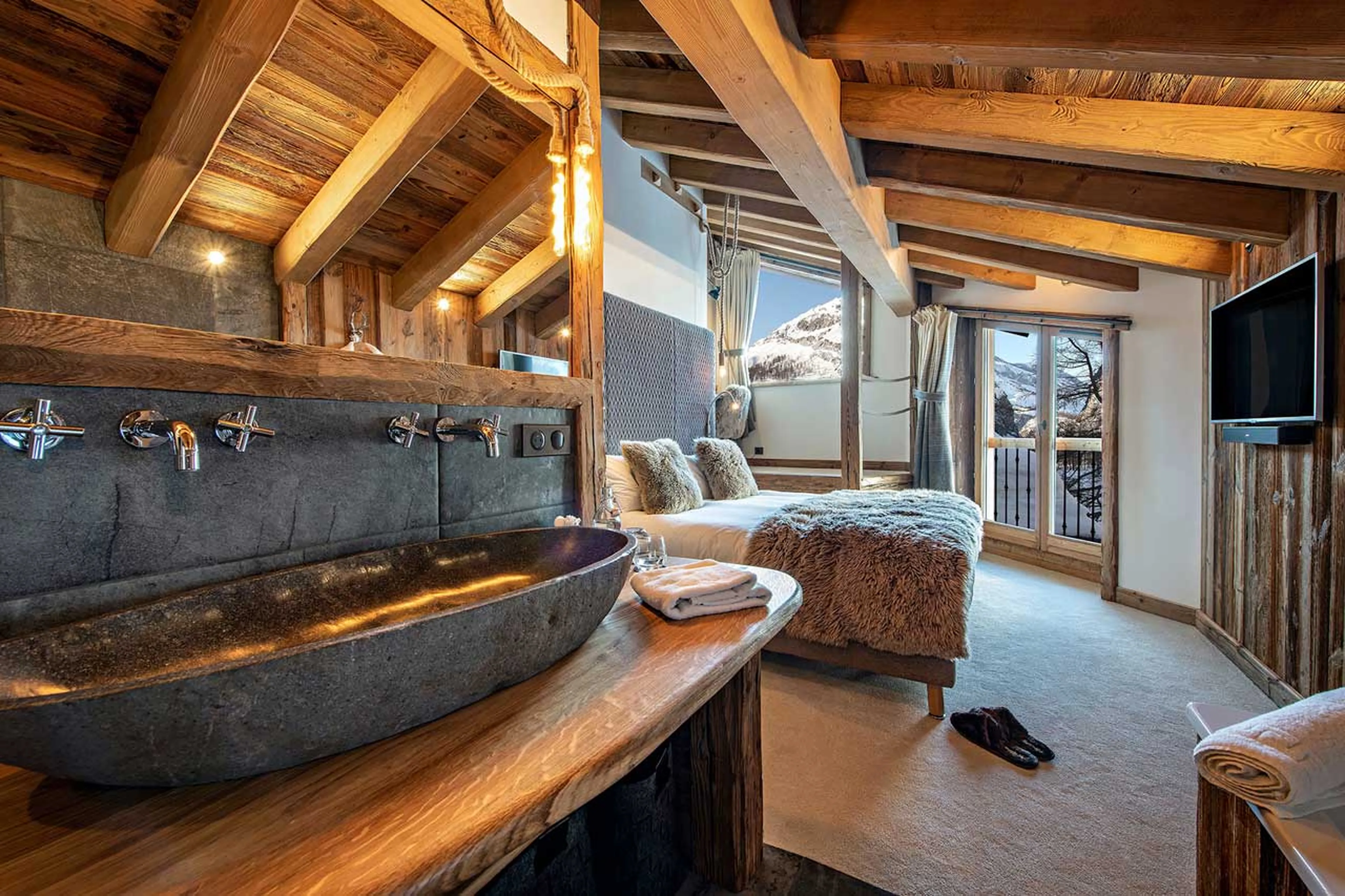 View from bathroom of bedroom two at Chalet Machapuchare in Val d'Isere