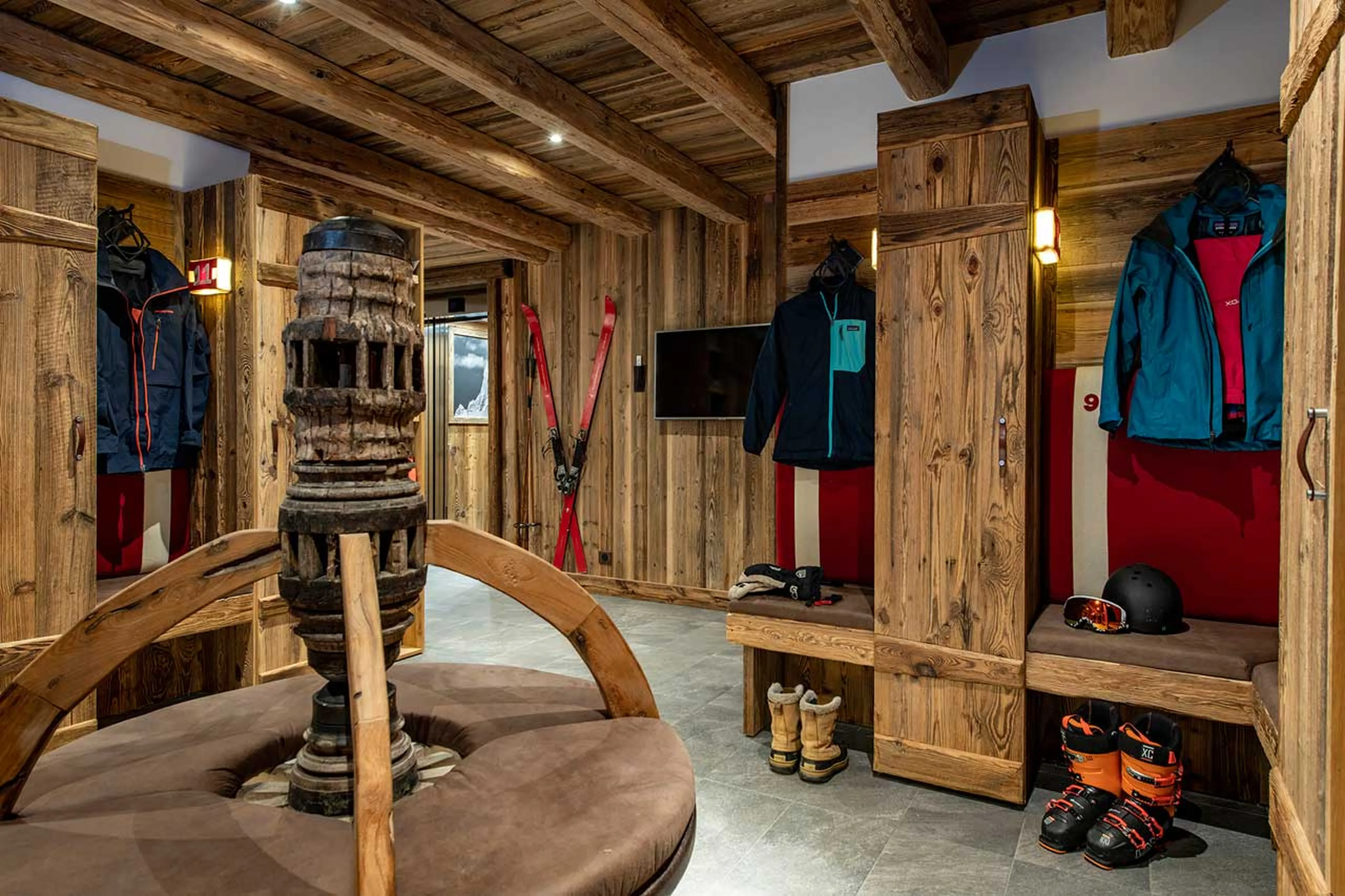 Ski room on lower ground floor of Chalet Machapuchare in Val d'Isere