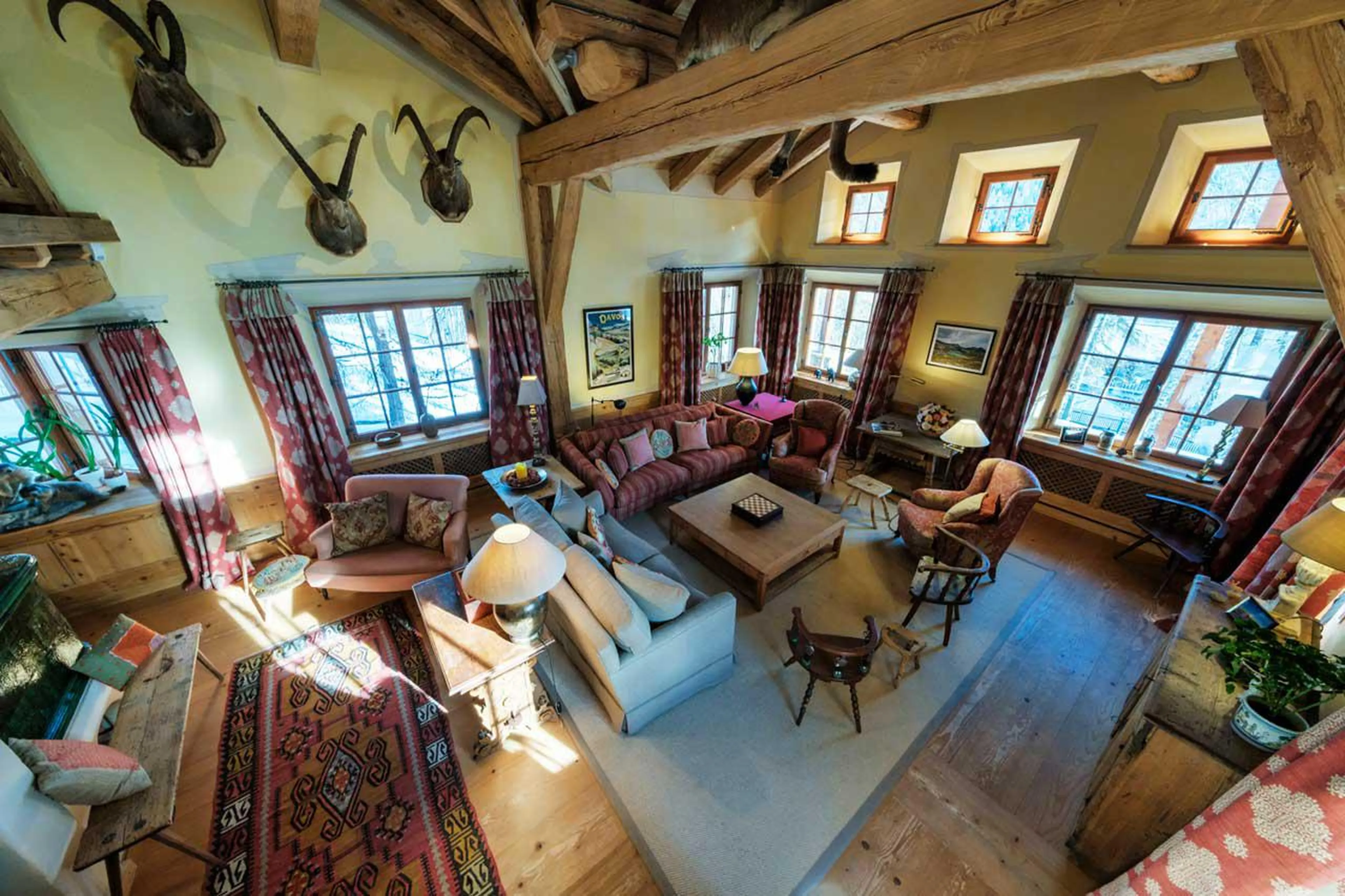 Double height living room in Chalet Macun in Davos