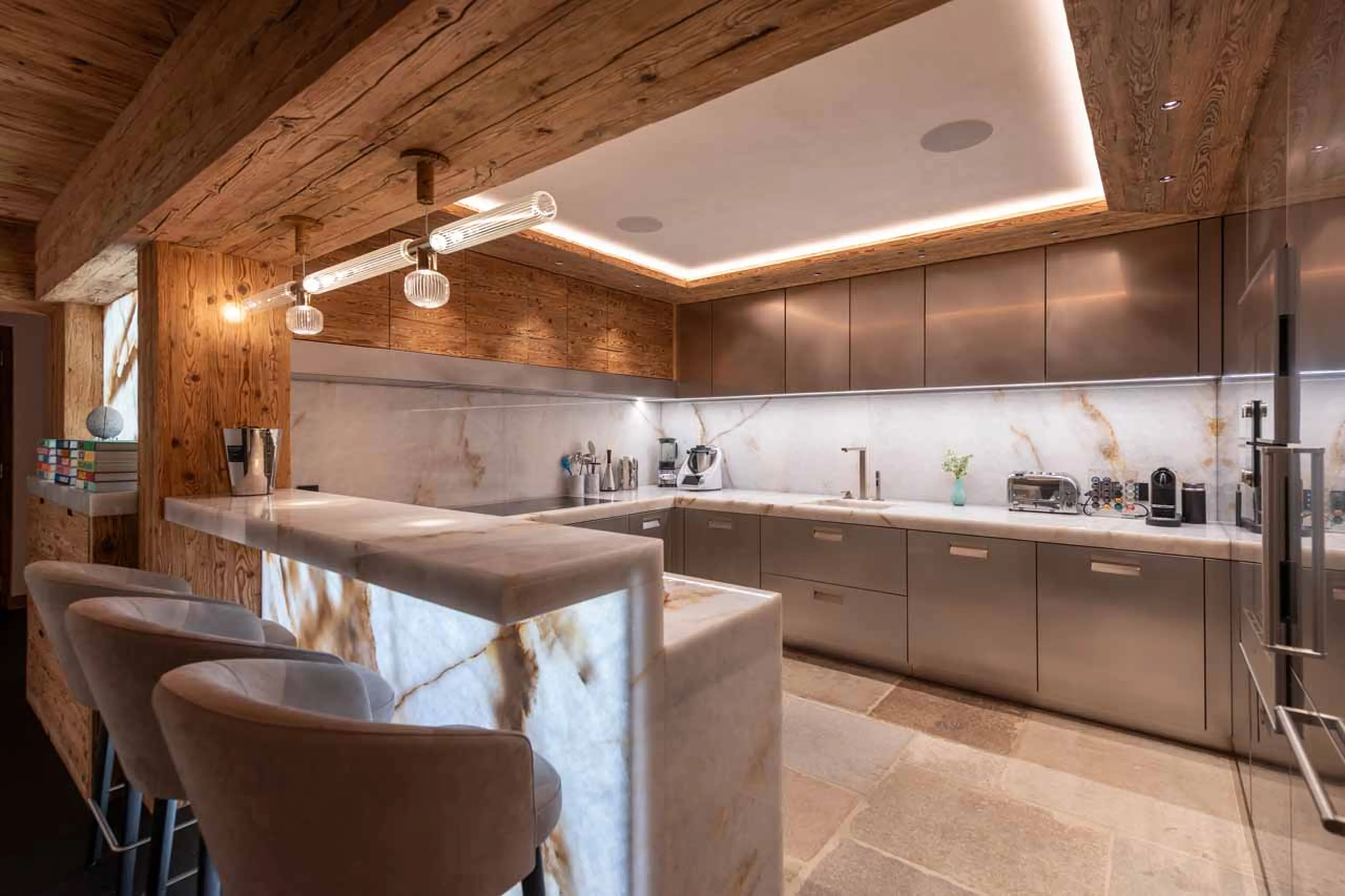 Lower level kitchen in Chalet Makini in Verbier