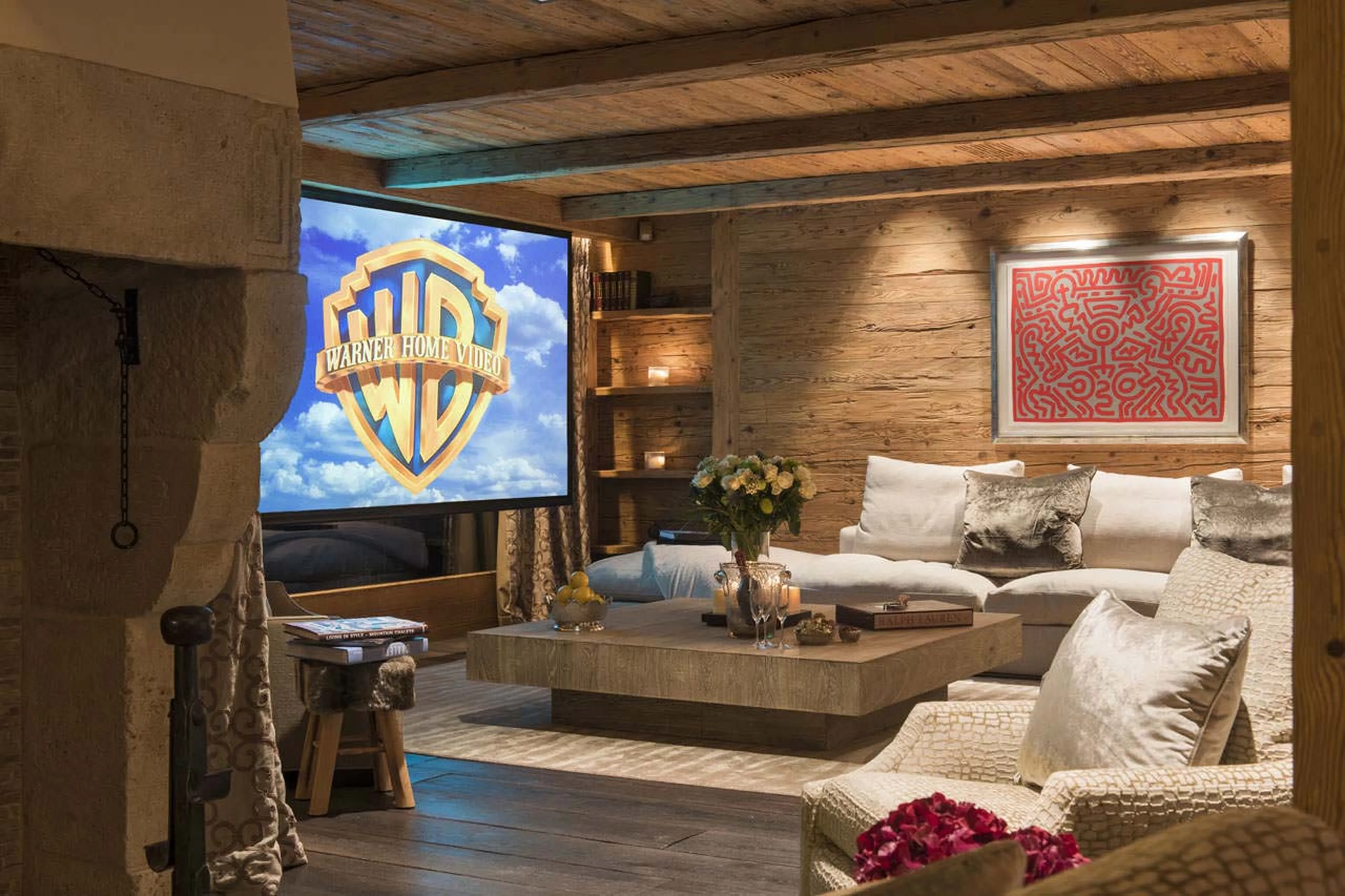 TV in living area of Chalet Makini in Verbier