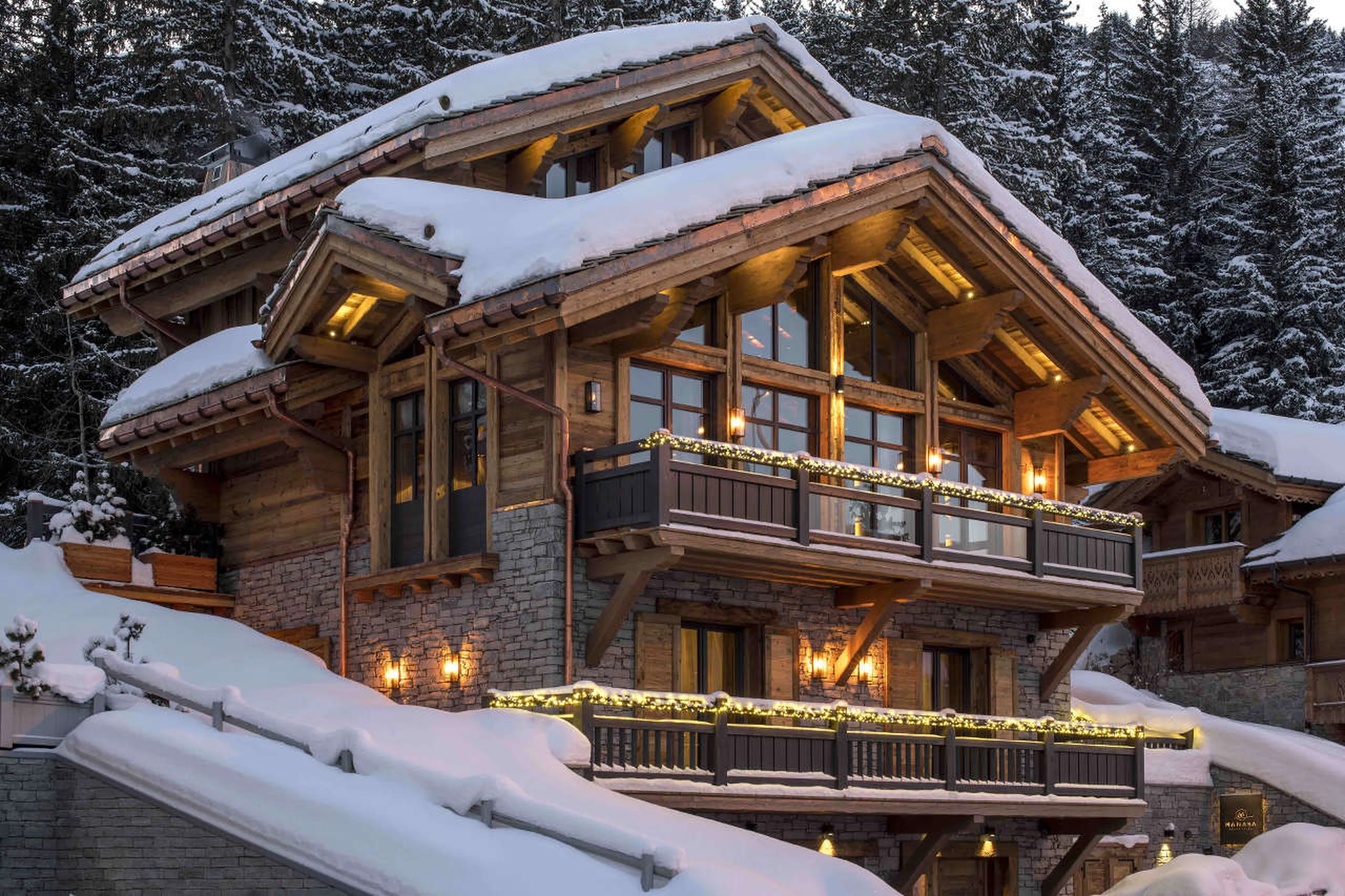 Close up of exterior of Chalet Manasa in Courchevel 1850