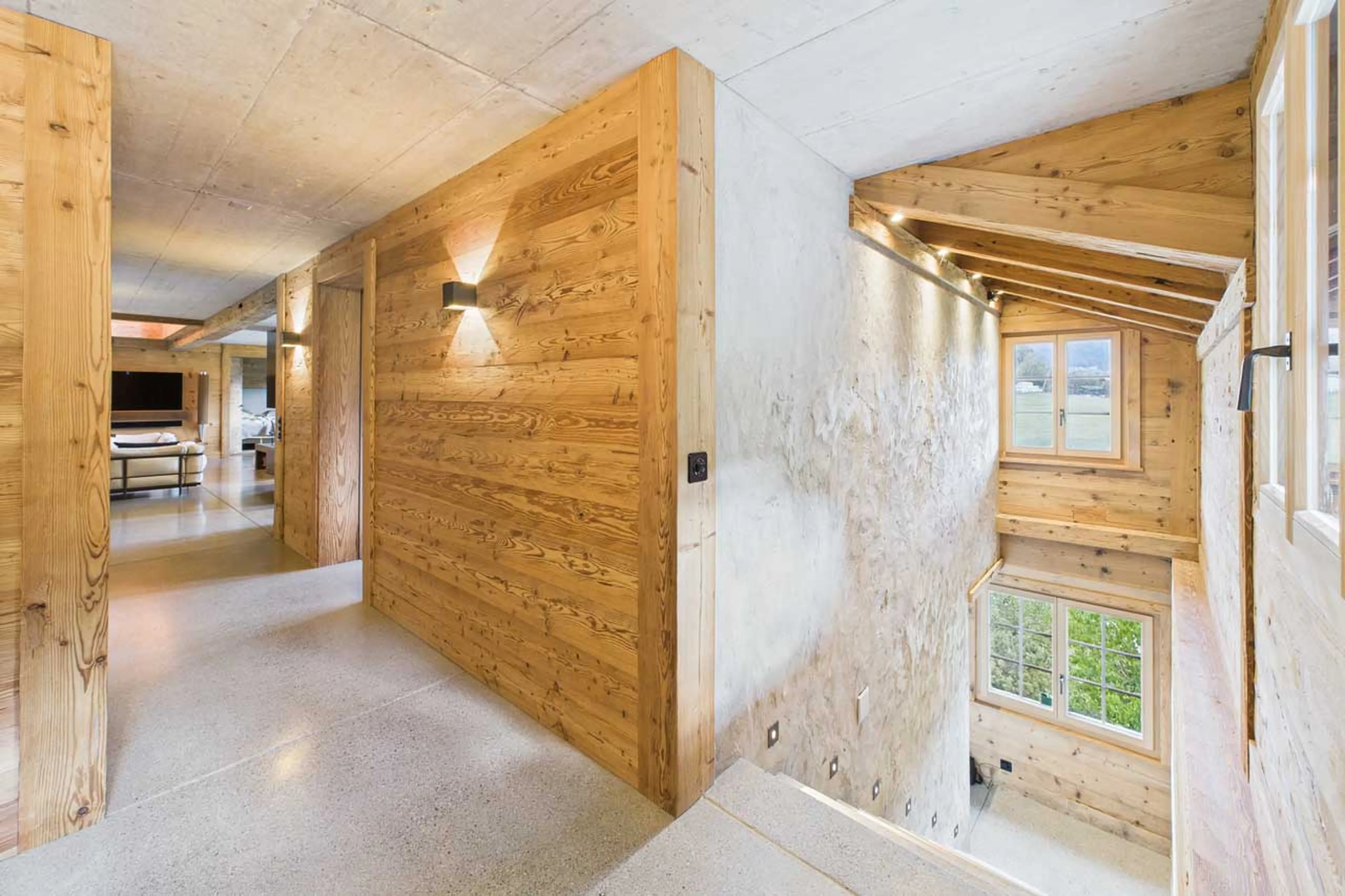 Living floor staircase at Chalet Mannenberg near Gstaad