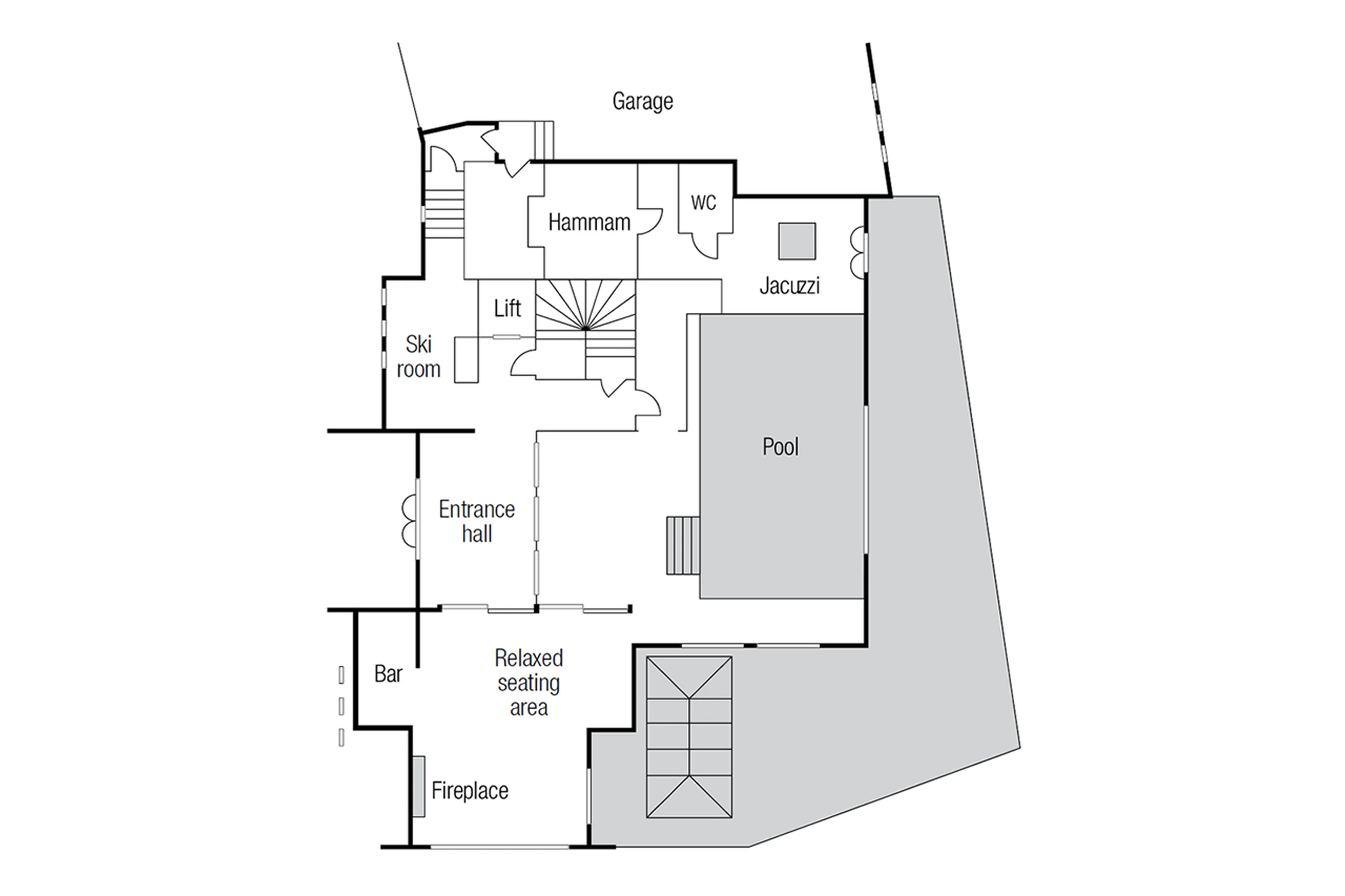 Level 0 floor plan of Chalet Marco Polo in Val d’ Isere