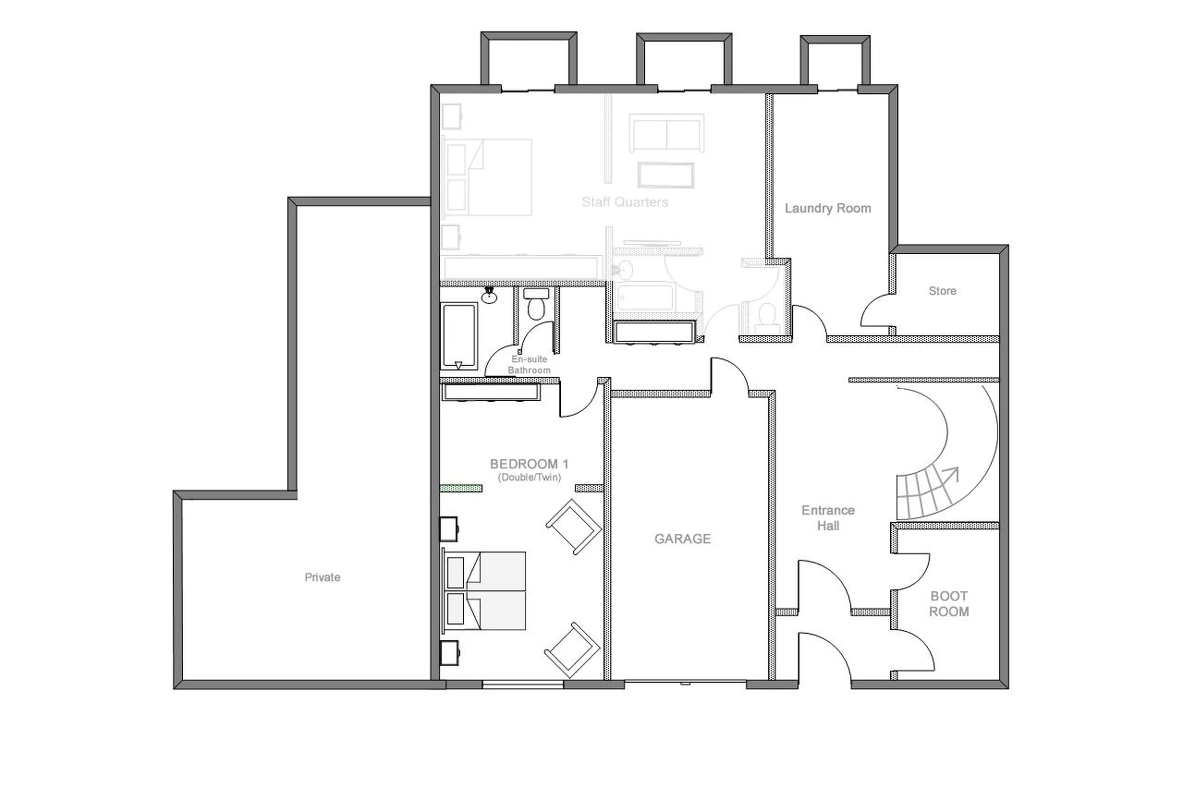 Level 0 floor plan of Chalet Margaux in Courchevel 1850