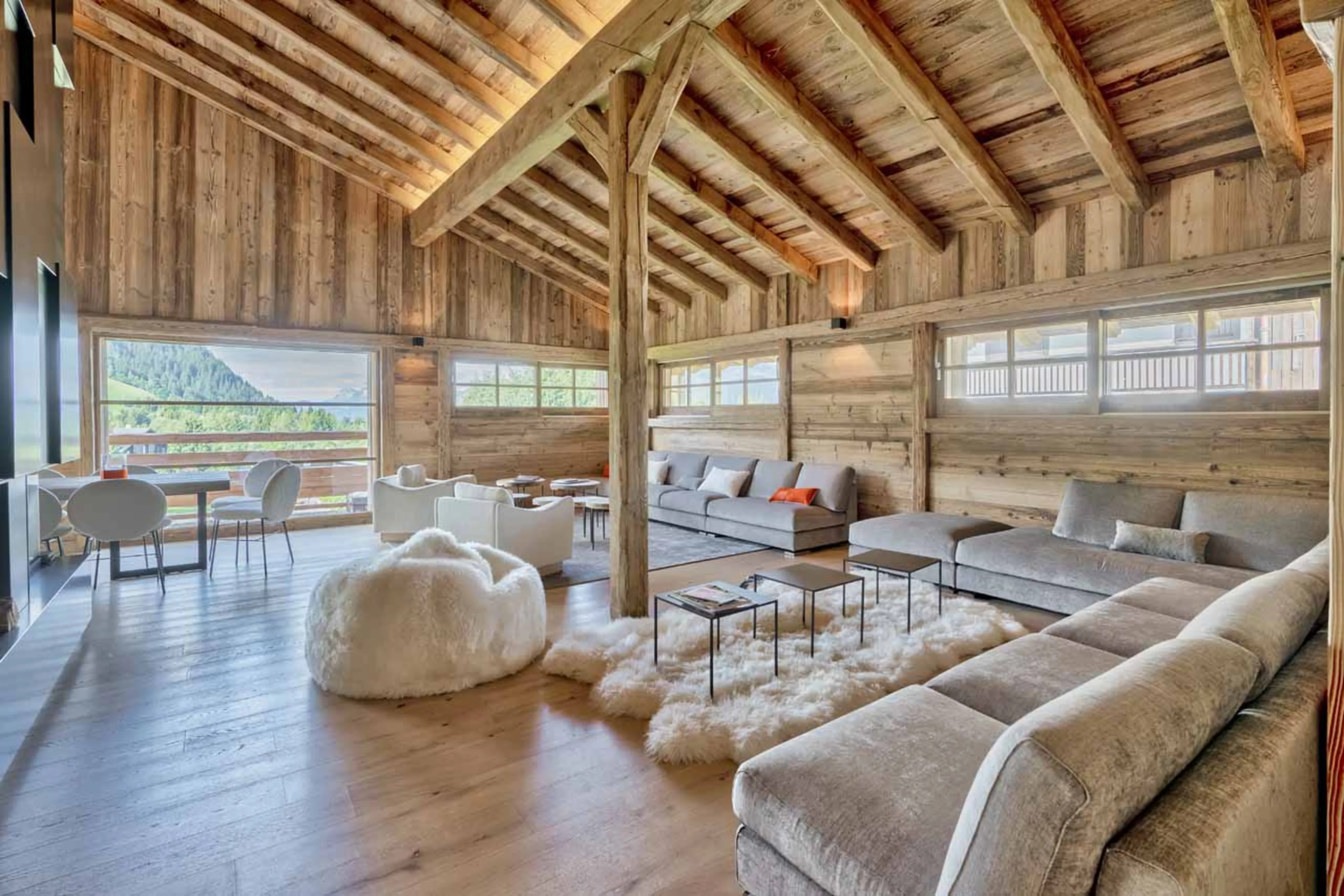 Ample seating in living room at Chalet Mariva in Megeve