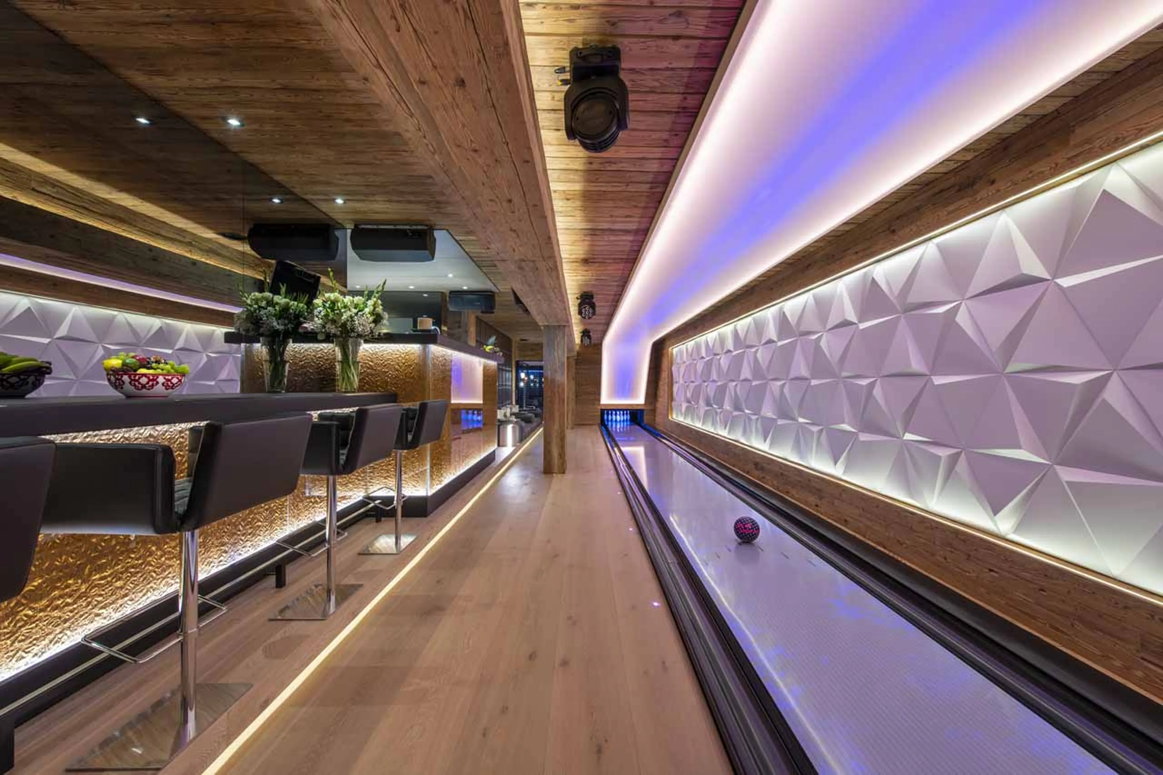 Bar and bowling alley at Chalet Marmottier in Verbier