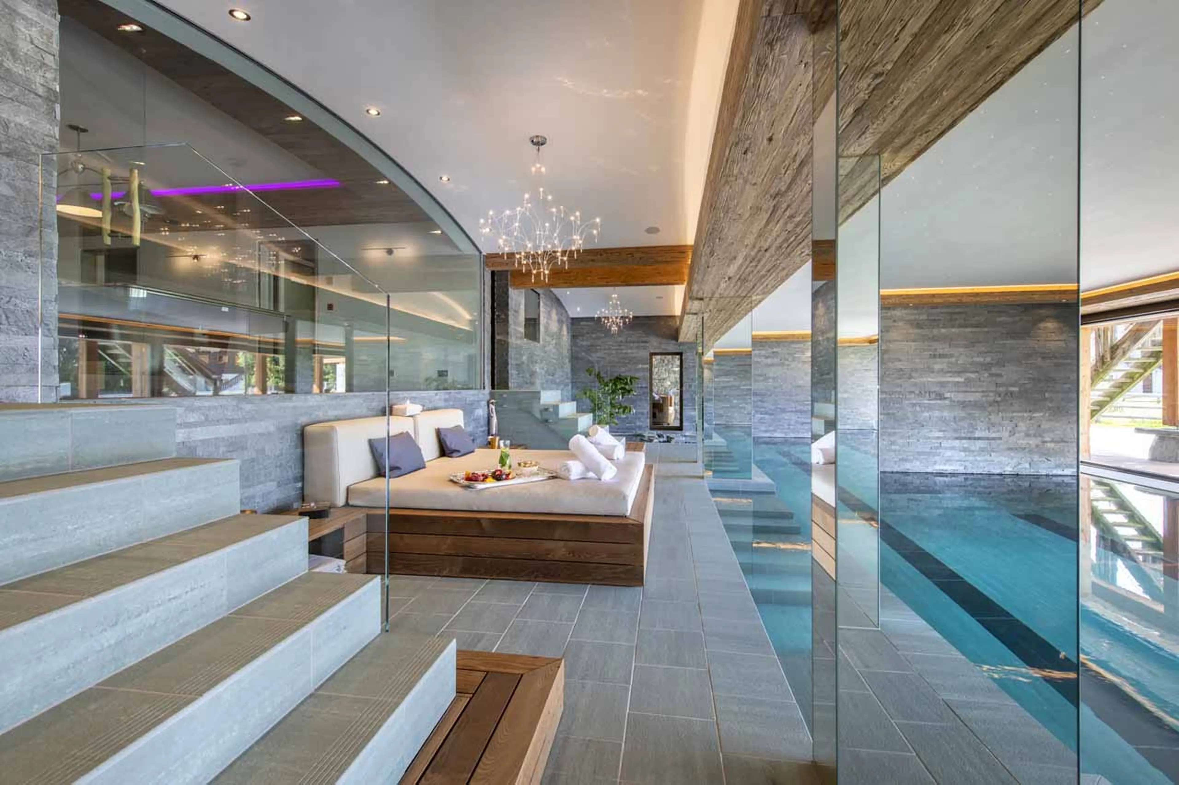 Daybeds in spa of Chalet Marmottier in Verbier