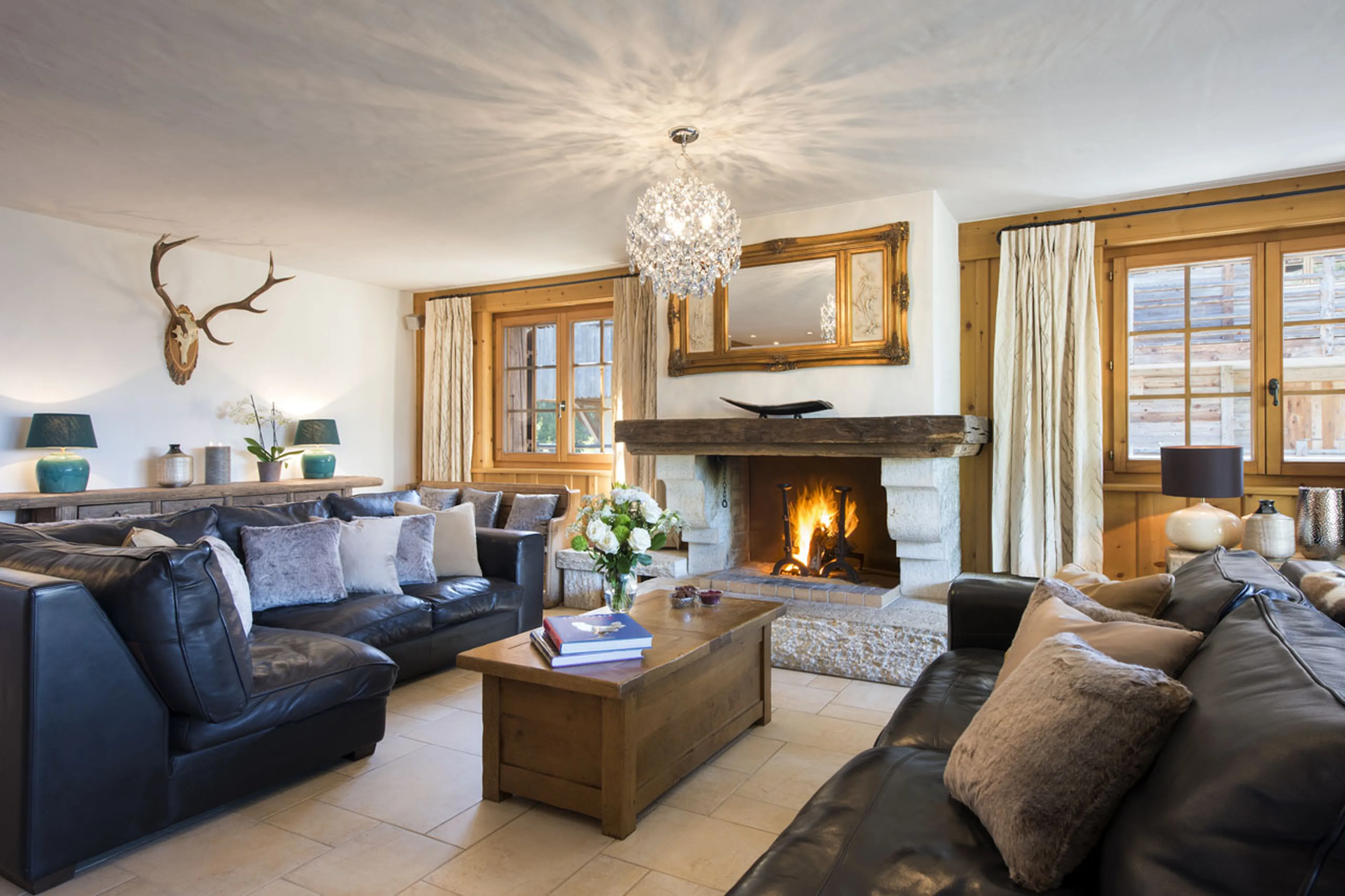 Feature fireplace in living area of Apartment Max in Verbier