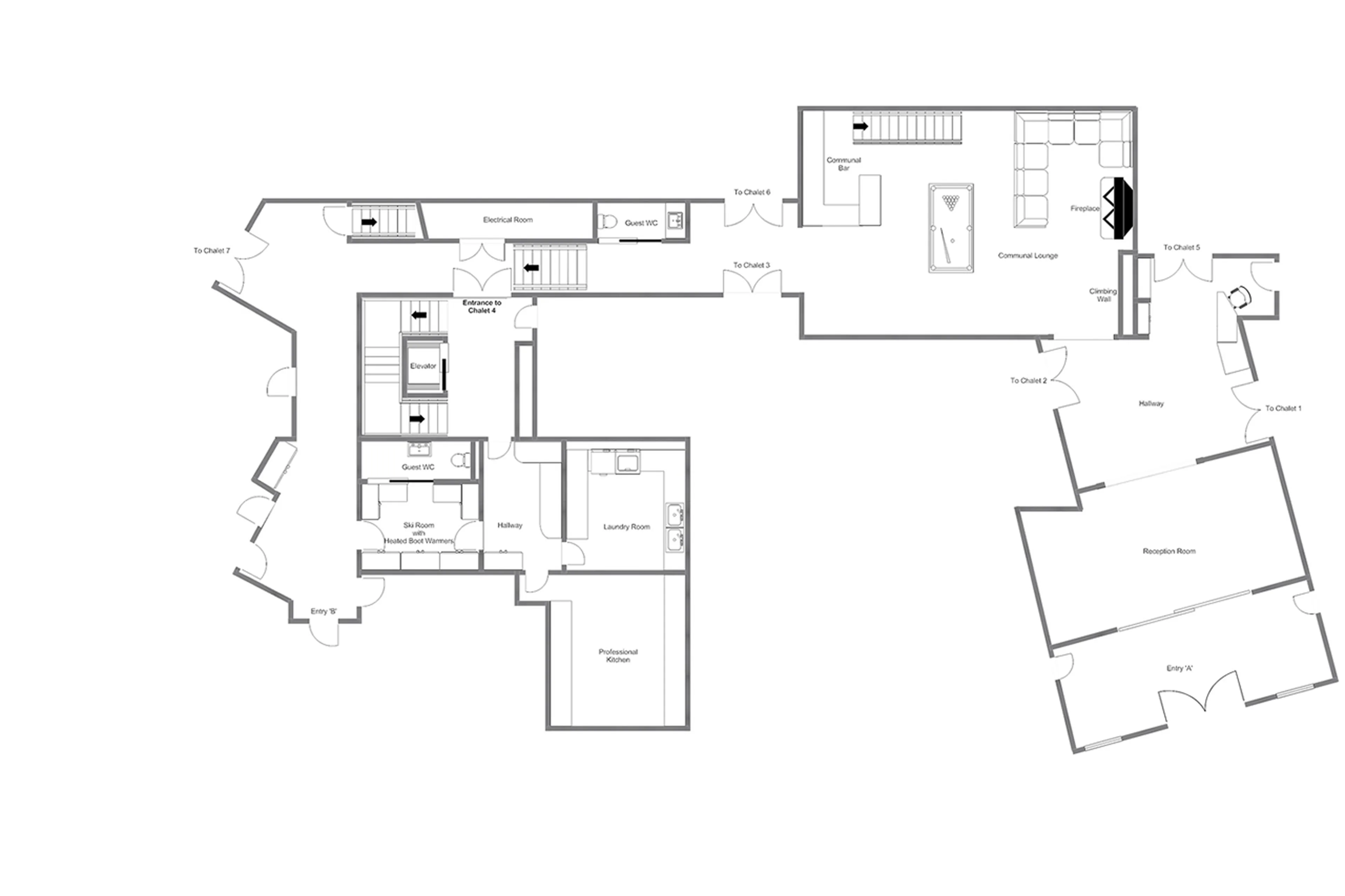 Floor plan of ground floor of  Chalet Mckinley in Zermatt