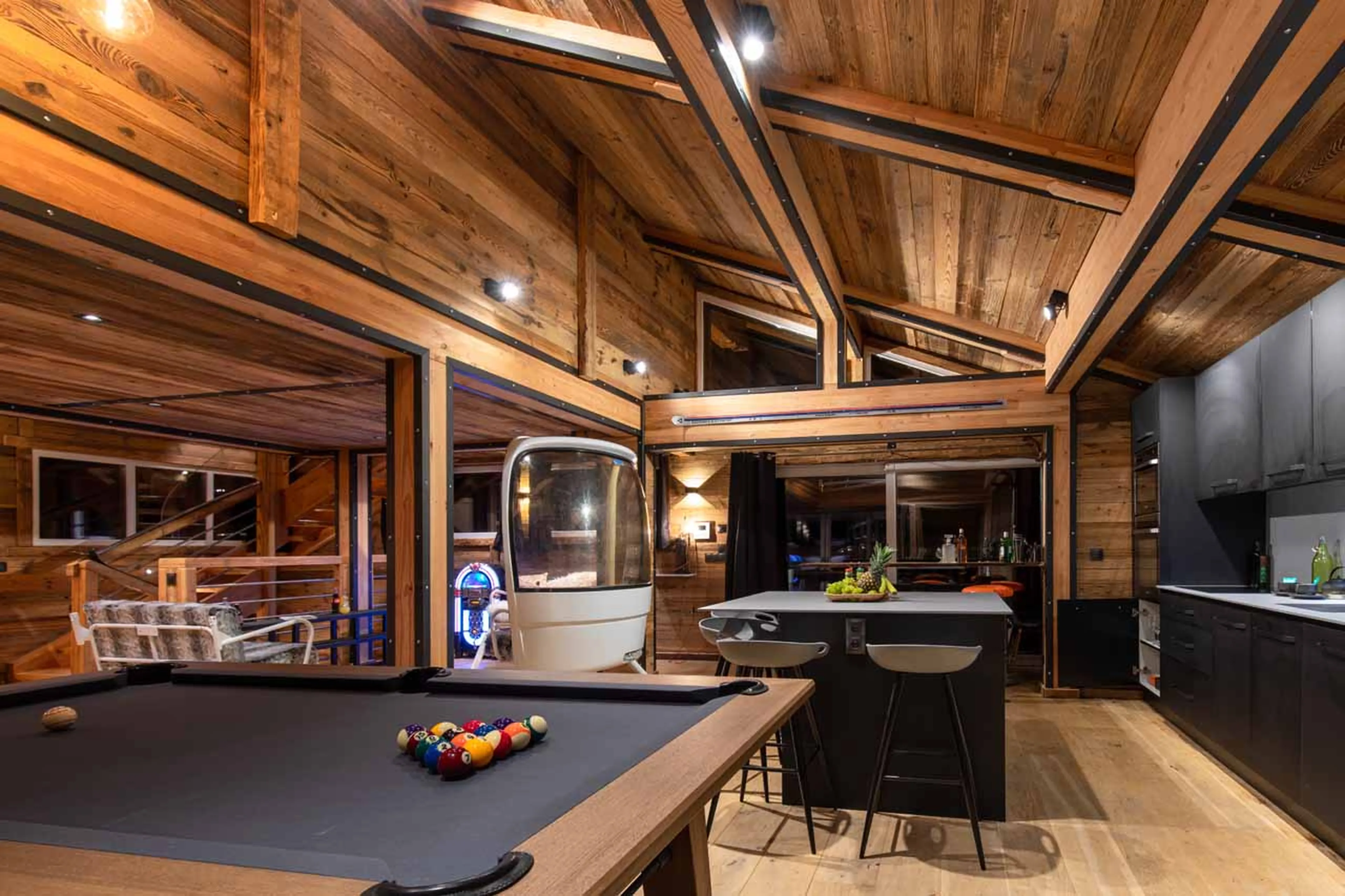 Pool table in living area of  Chalet Merveilles in Tignes