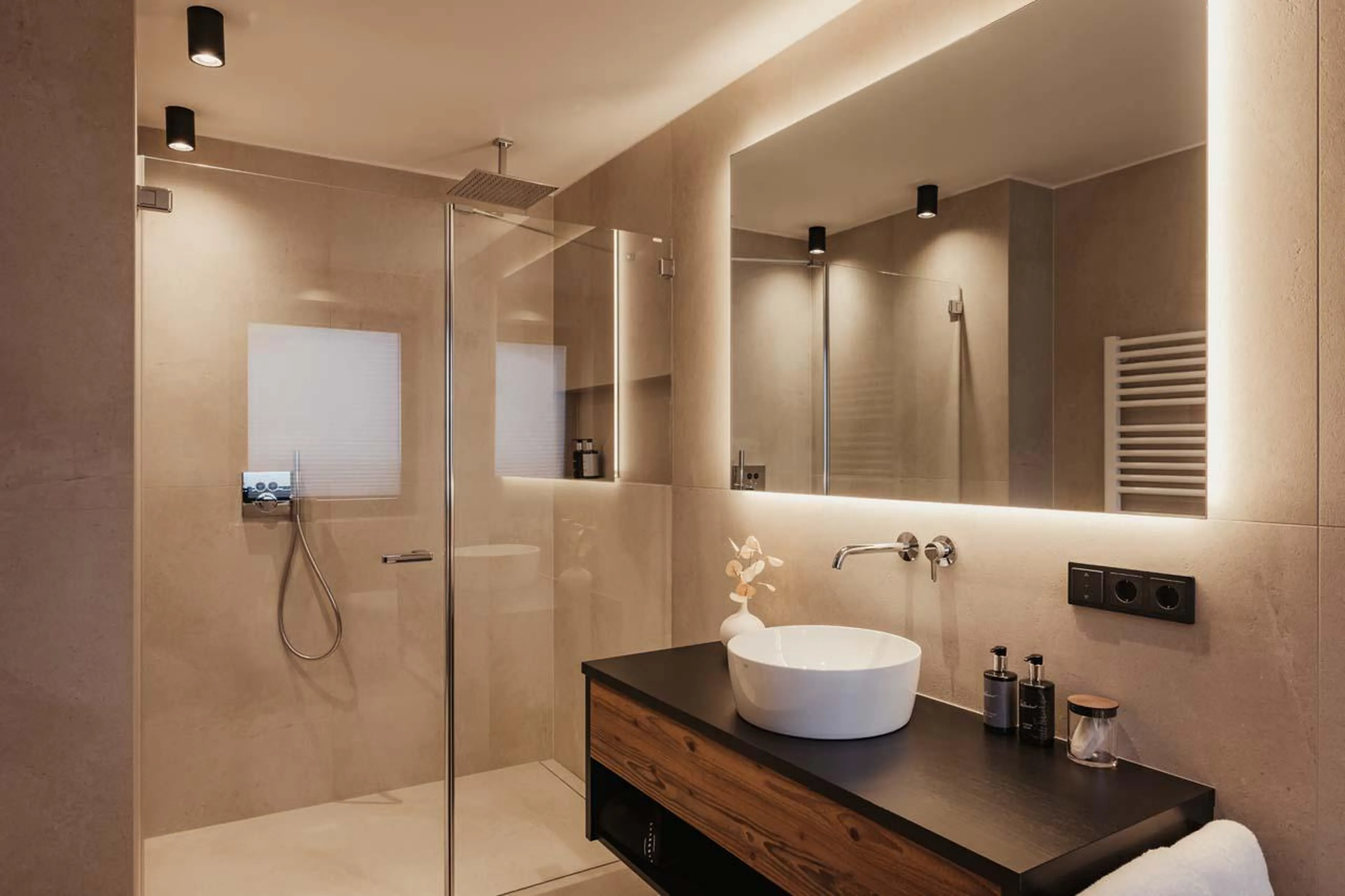 En-suite shower room at Chalet Mile 1 in Val Gardena