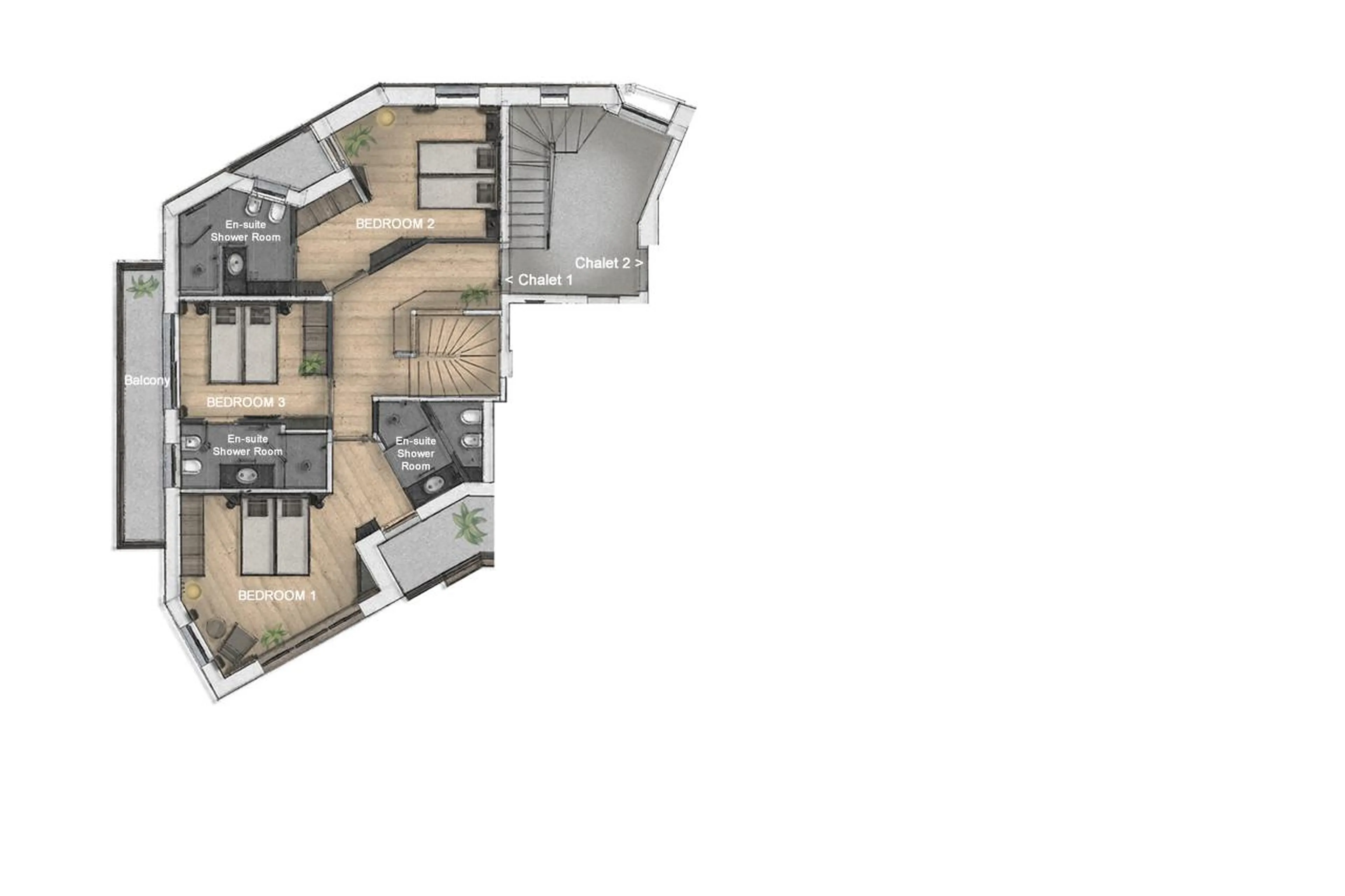 Level 2 floor plans of Chalet Mile 1 in Val Gardena