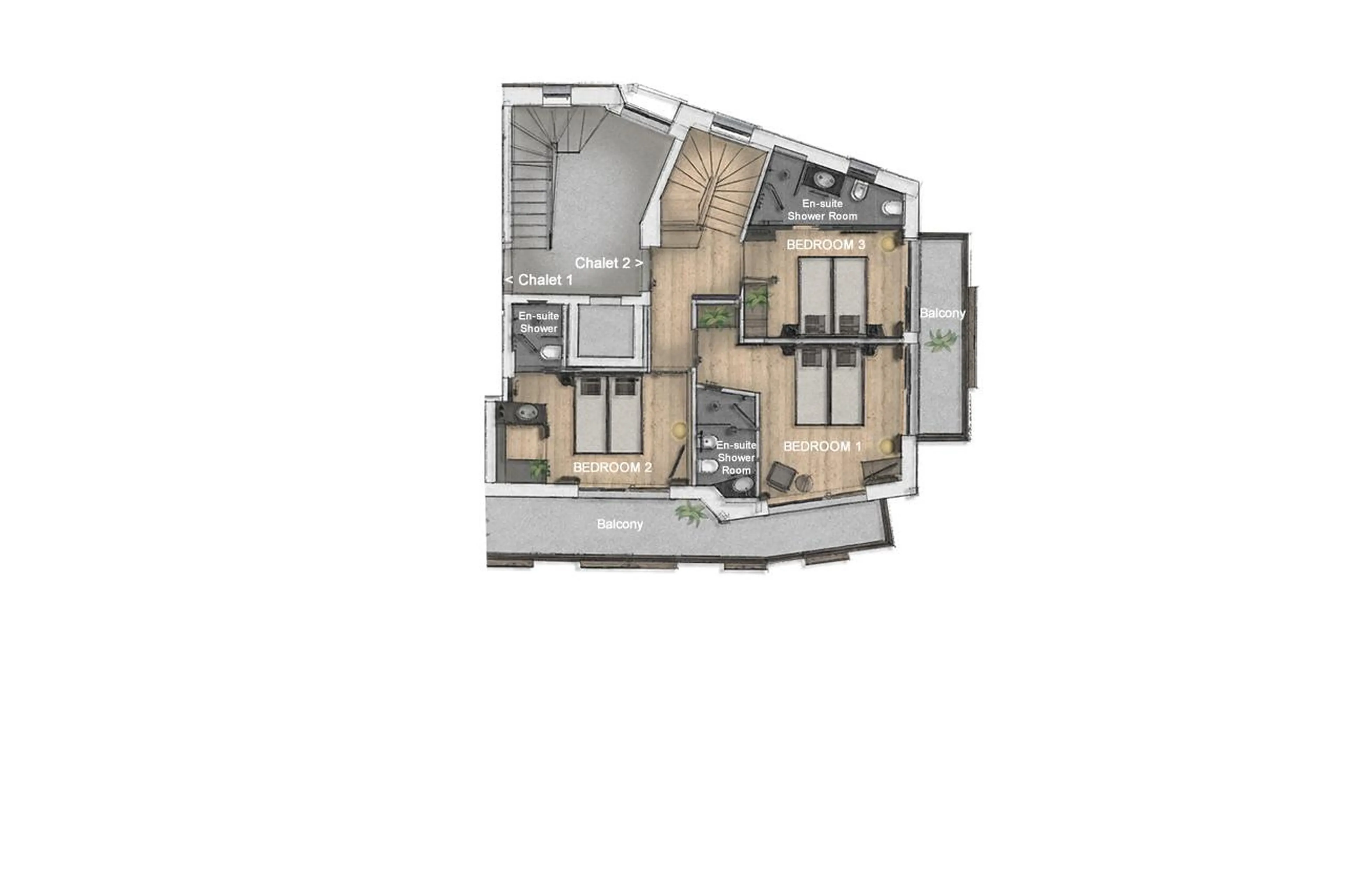 Level 2 floor plans of Chalet Mile 2 in Val Gardena