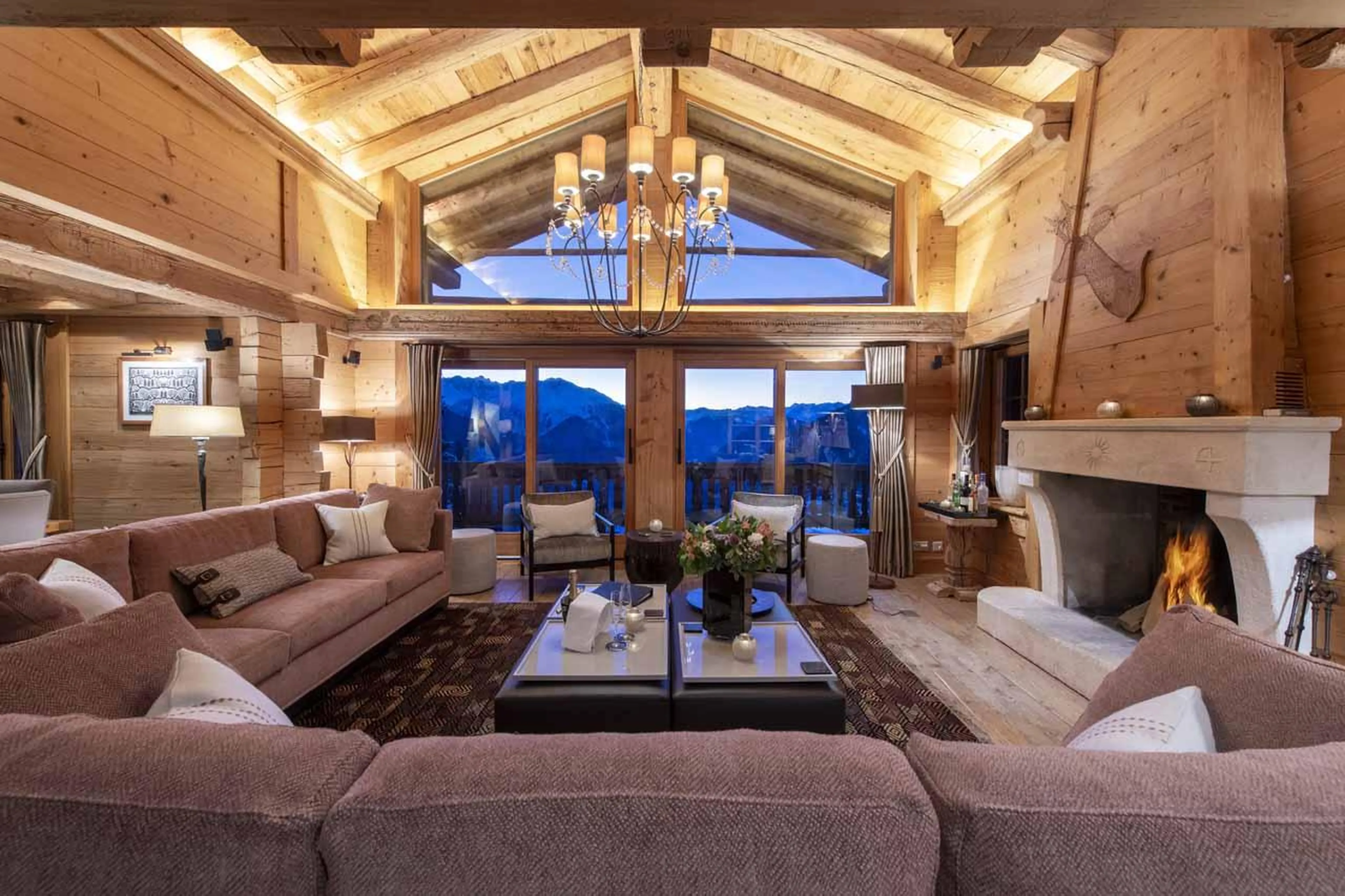 Doors opening to balcony from living room of Chalet Milou in Verbier
