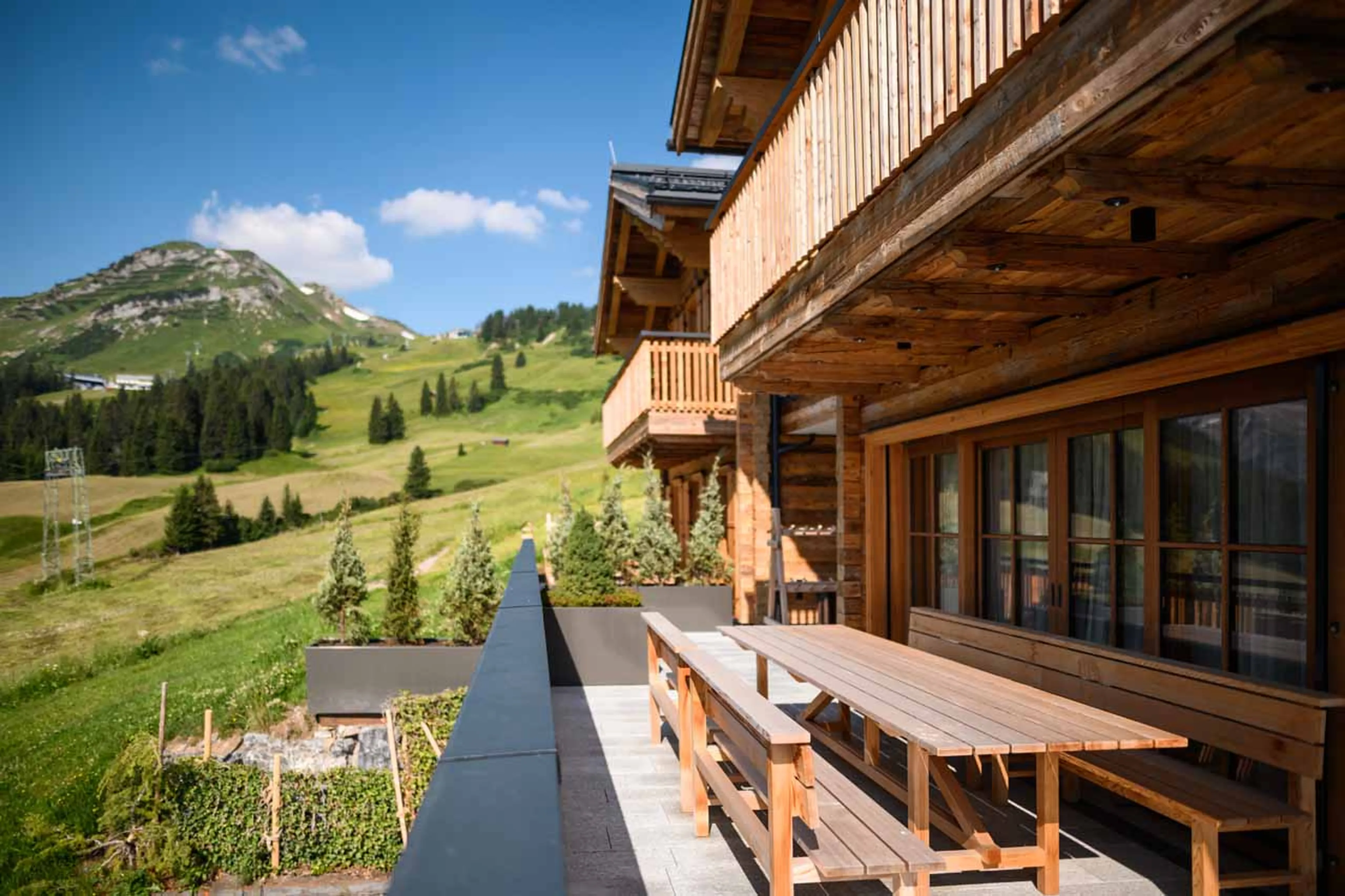Terrace at Chalet Mimi in Lech in summer