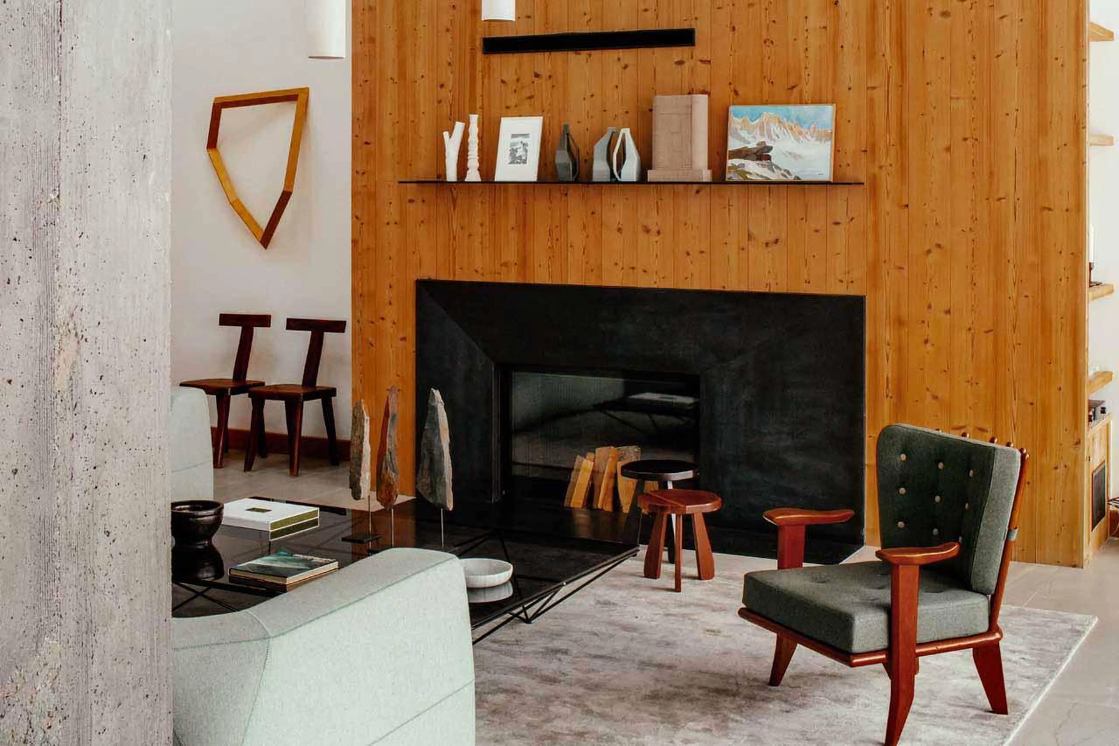 Fireplace in penthouse at Le Chalet Mont Blanc in Chamonix