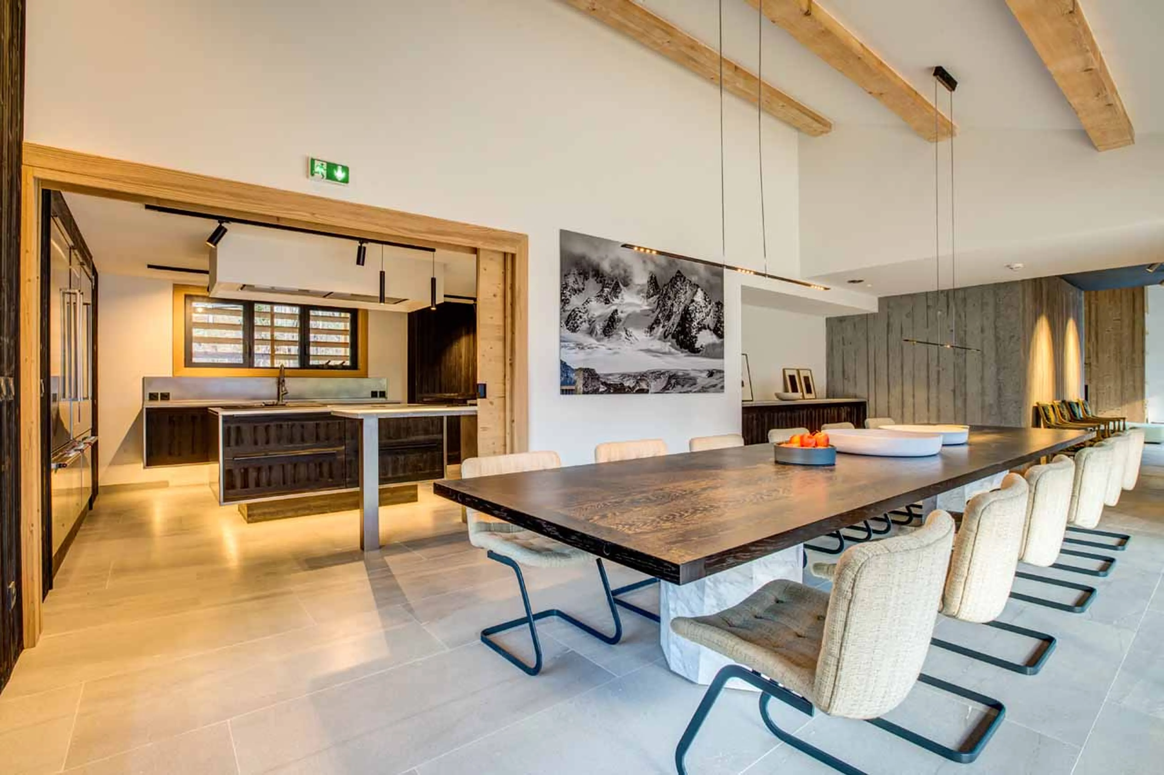 Dining room and kitchen at Le Chalet Mont Blanc in Chamonix