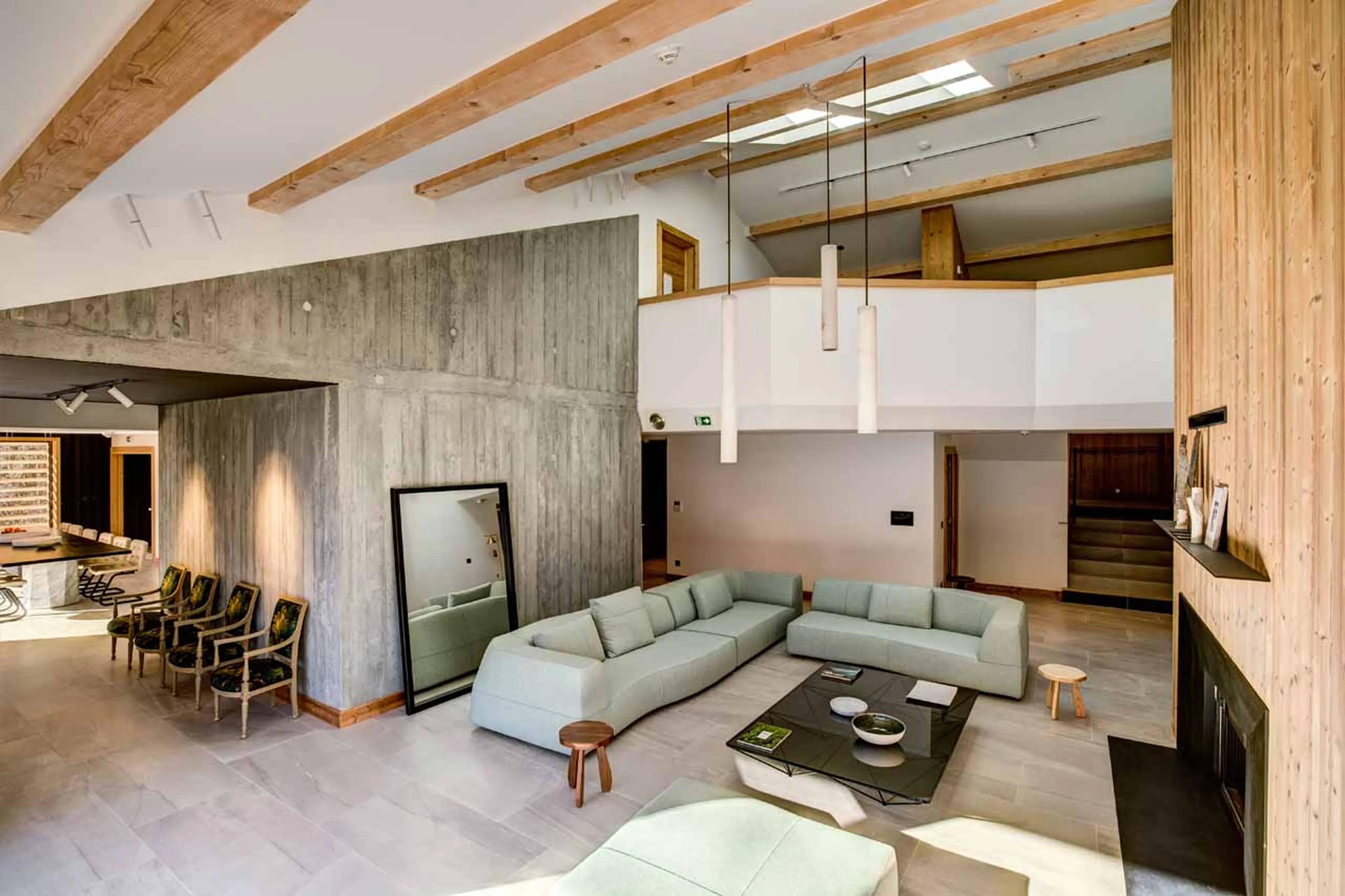 Living and dining area in penthouse of Le Chalet Mont Blanc in Chamonix