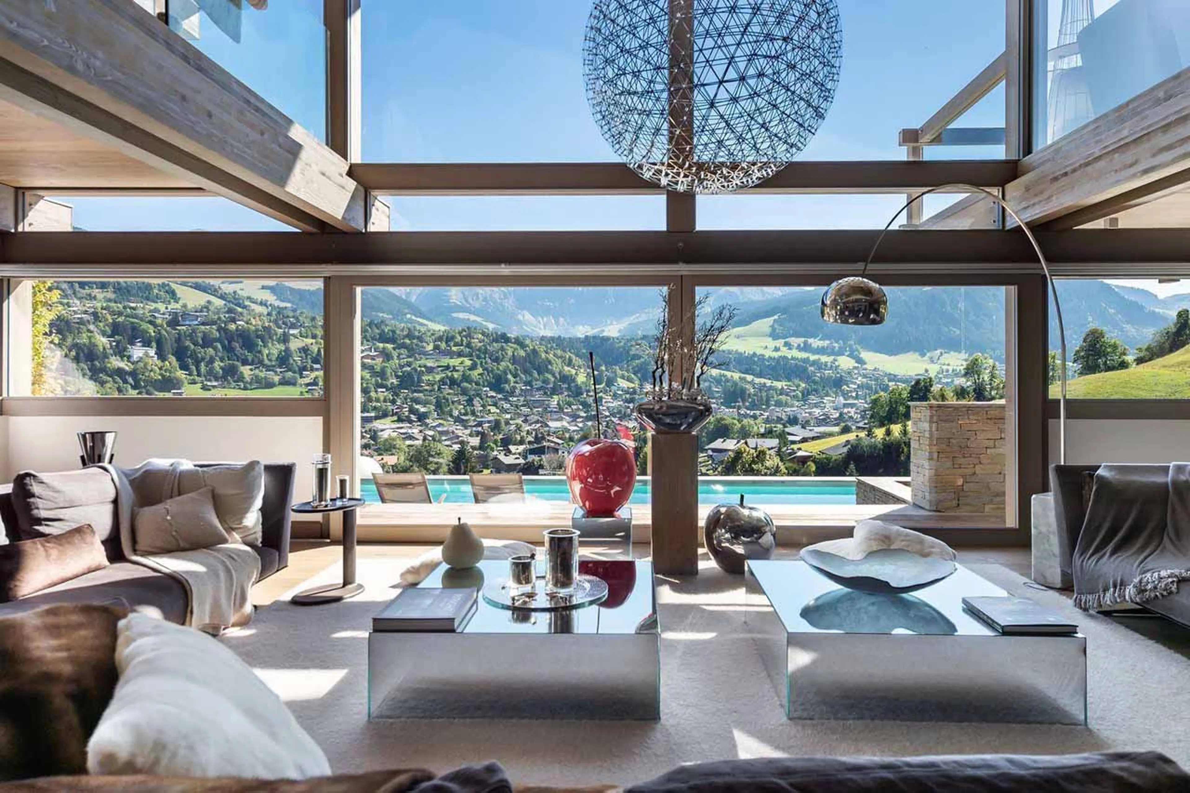 Living room and pool at Chalet Mont Blanc in Megeve