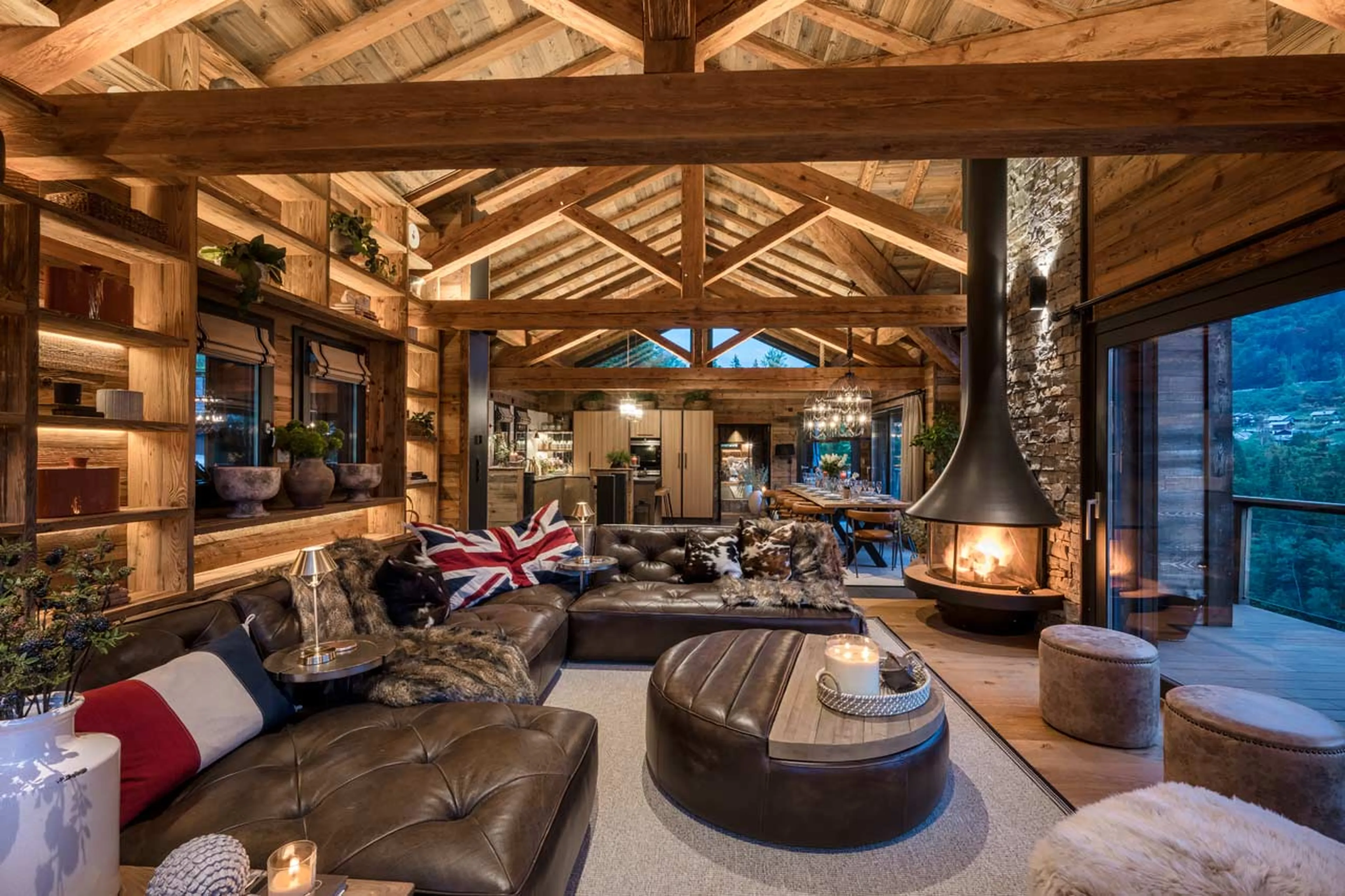 Open-plan living area at Chalet Mont Des Anges in Morzine