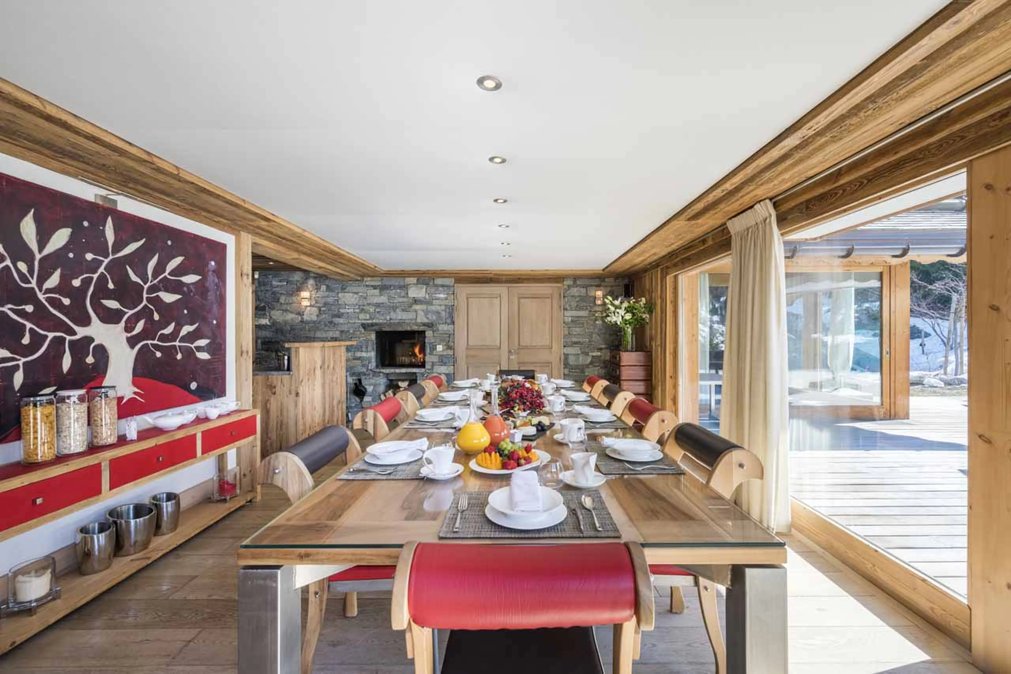 Dining room and terrace at Chalet Mont Tremblant in Meribel