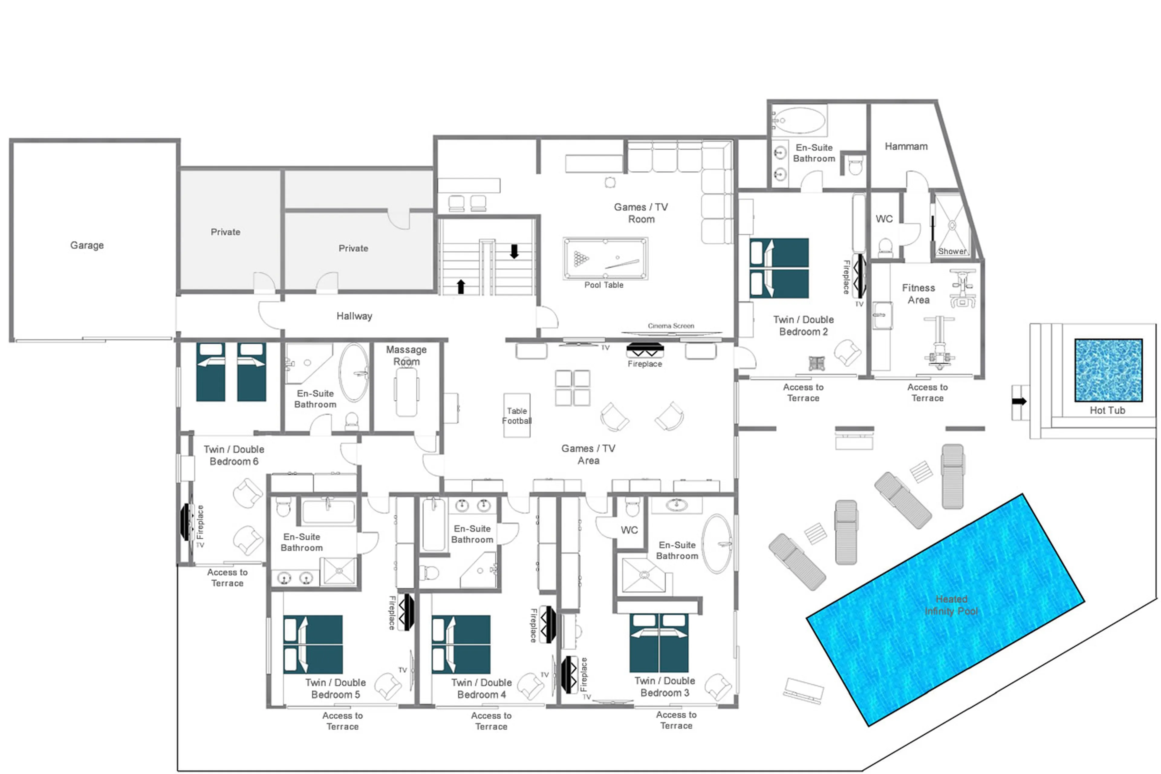 Level -1 floor plan of Chalet Mont Tremblant in Meribel