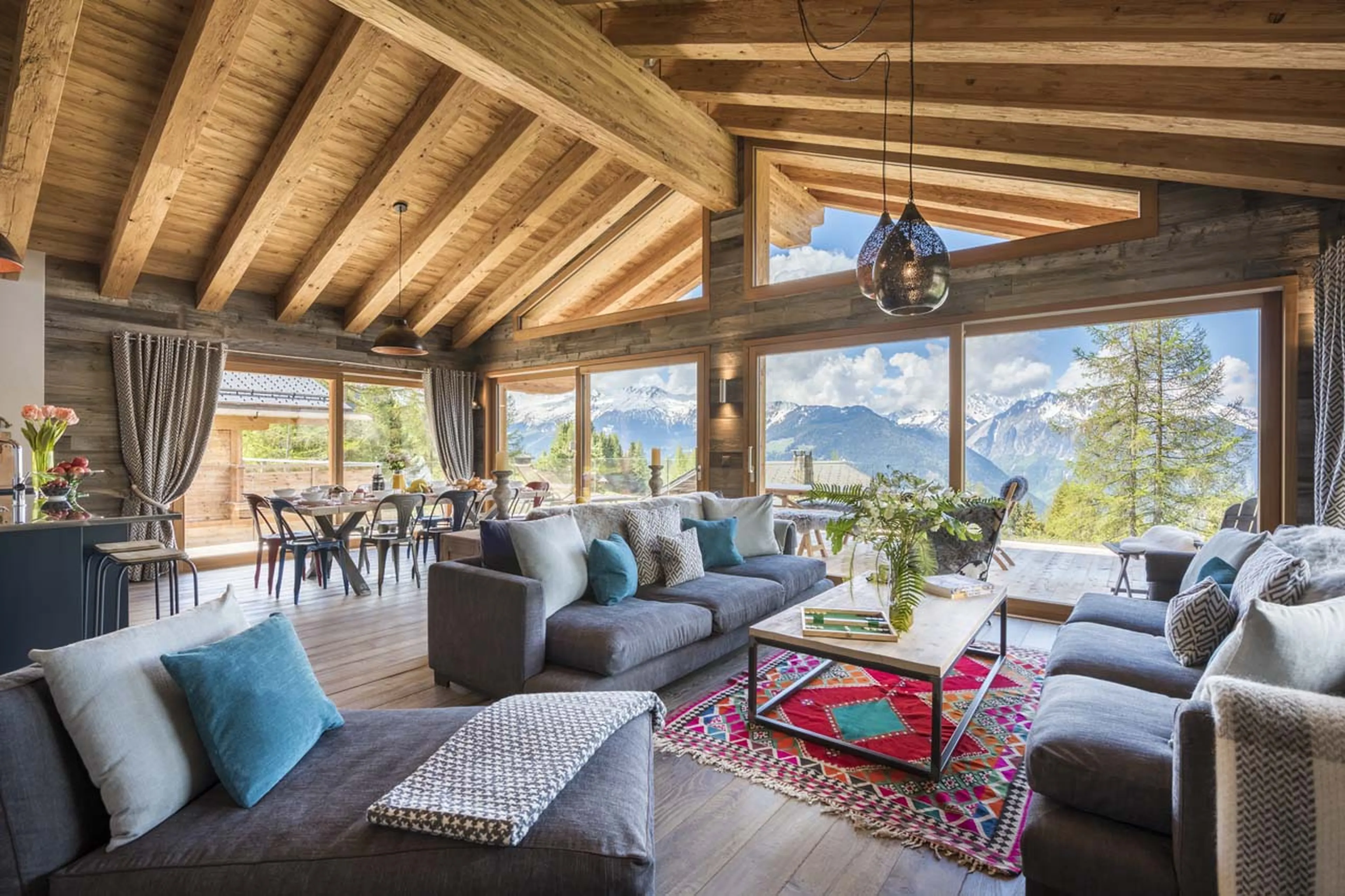 Open plan living area at  Chalet Mowgli in Verbier