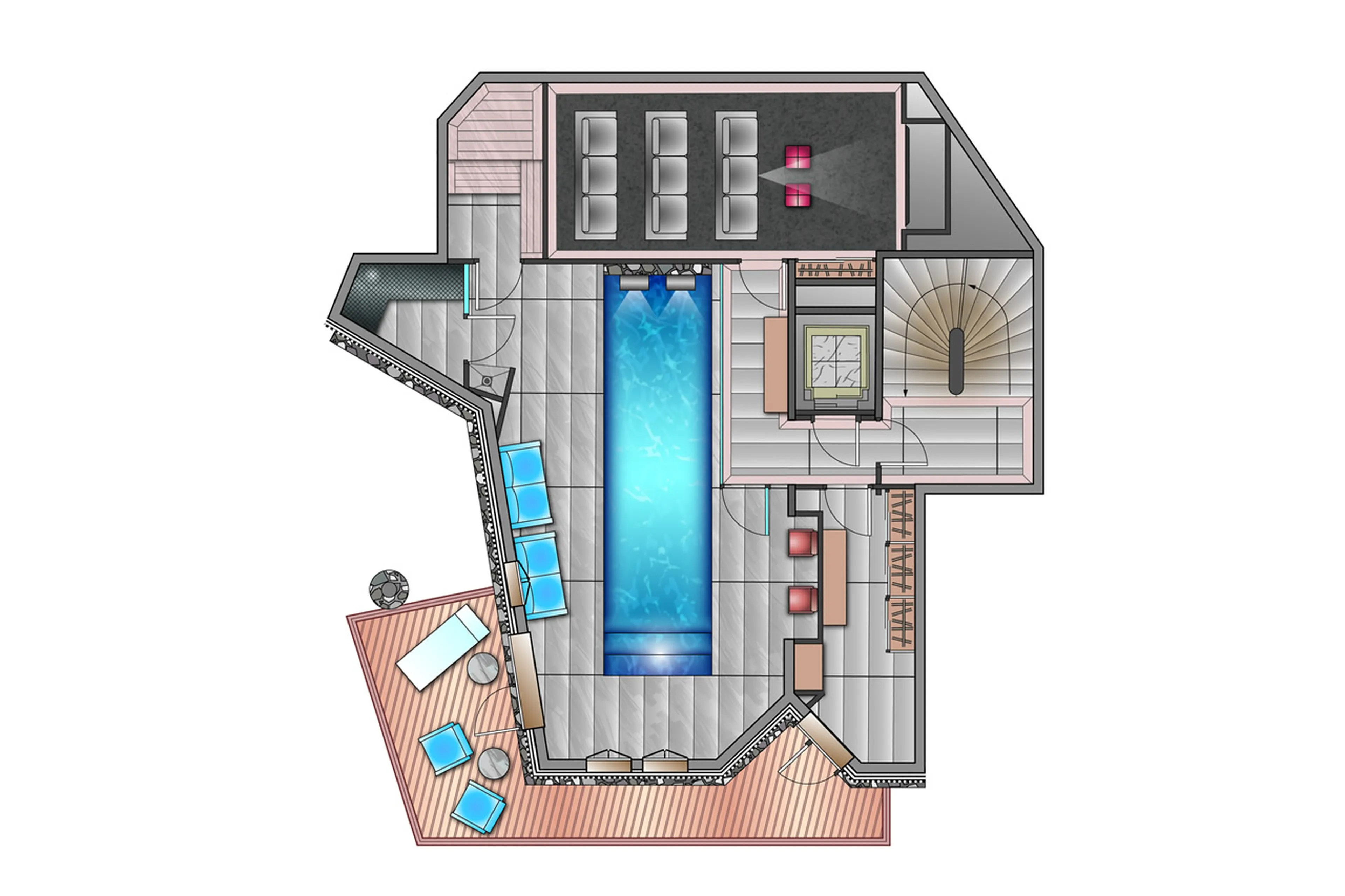Level 0 floor plan of Chalet Muztagh in Courchevel 1850
