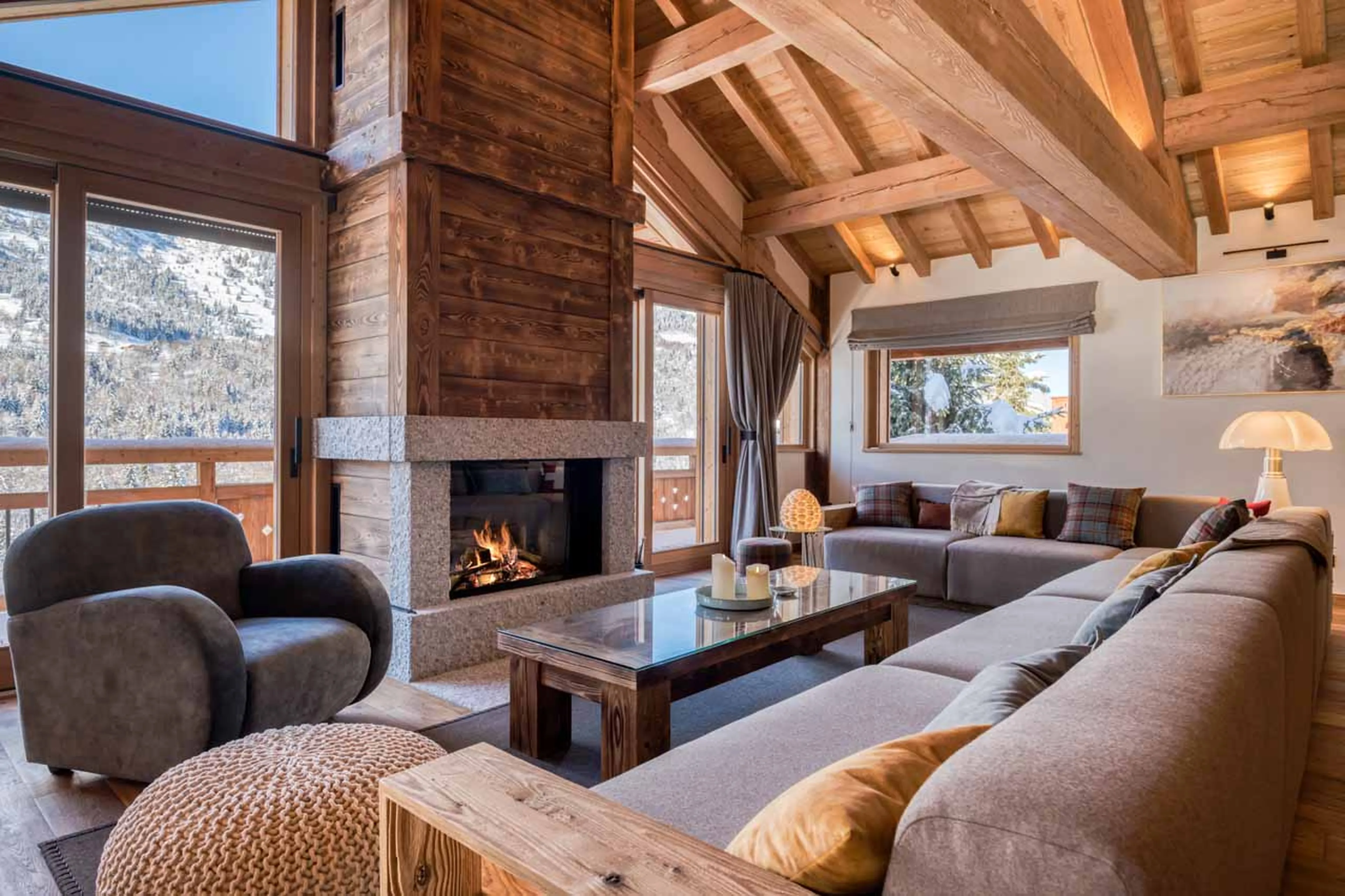 Living area fireplace at Chalet Myriam in Meribel