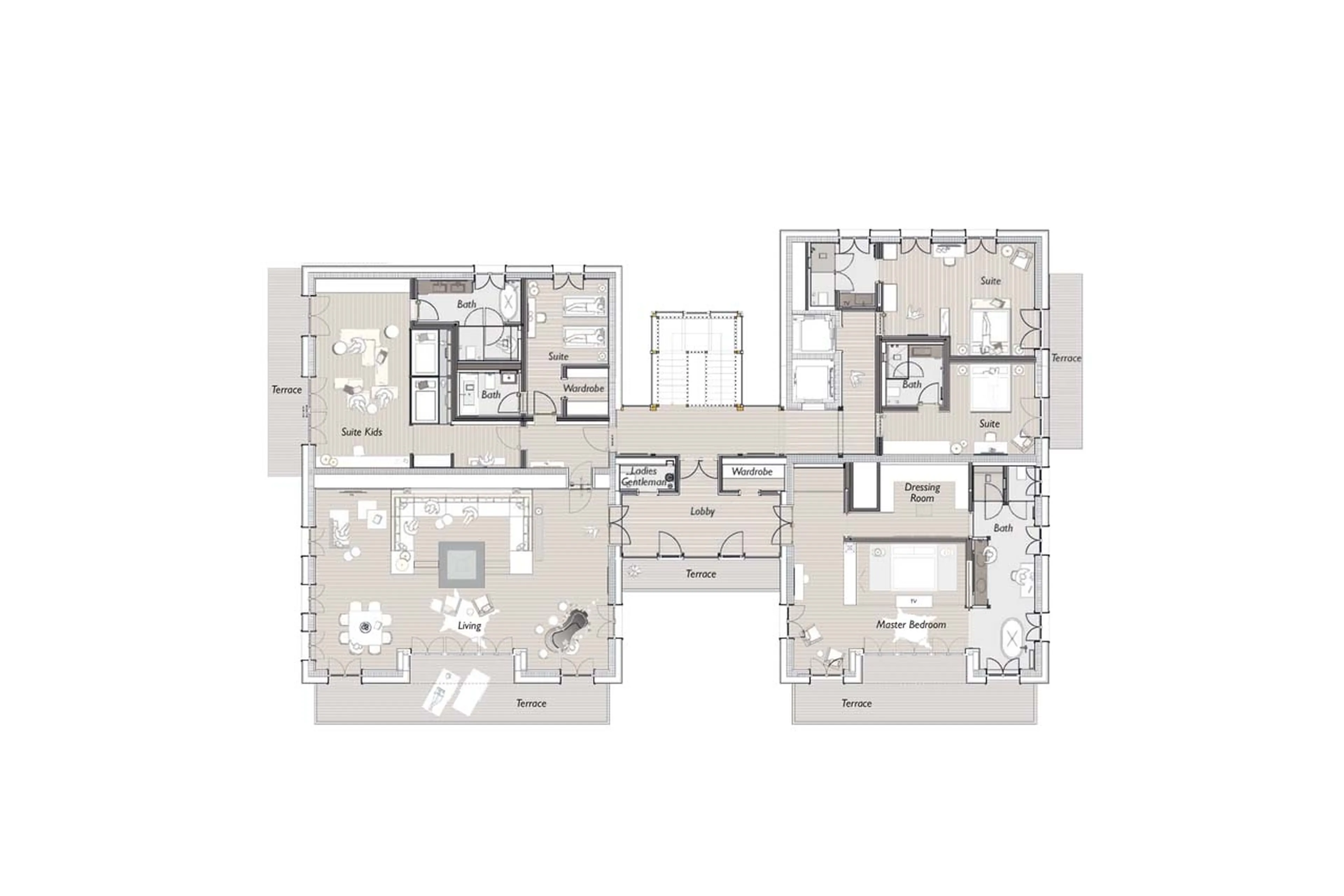 Penthouse floor plan at Exterior of Chalet N in Lech