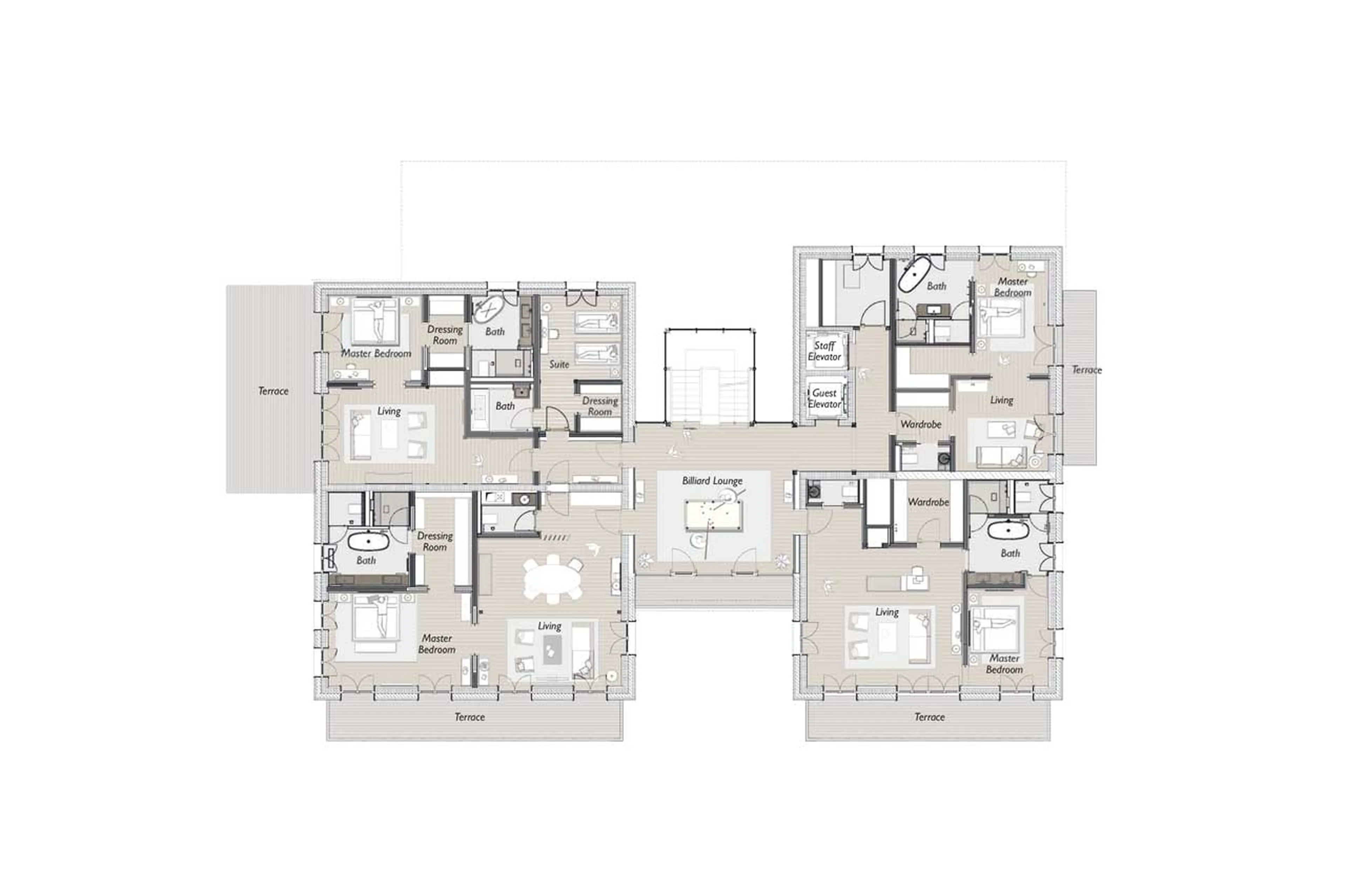 Level 1 floor plan of Exterior of Chalet N in Lech