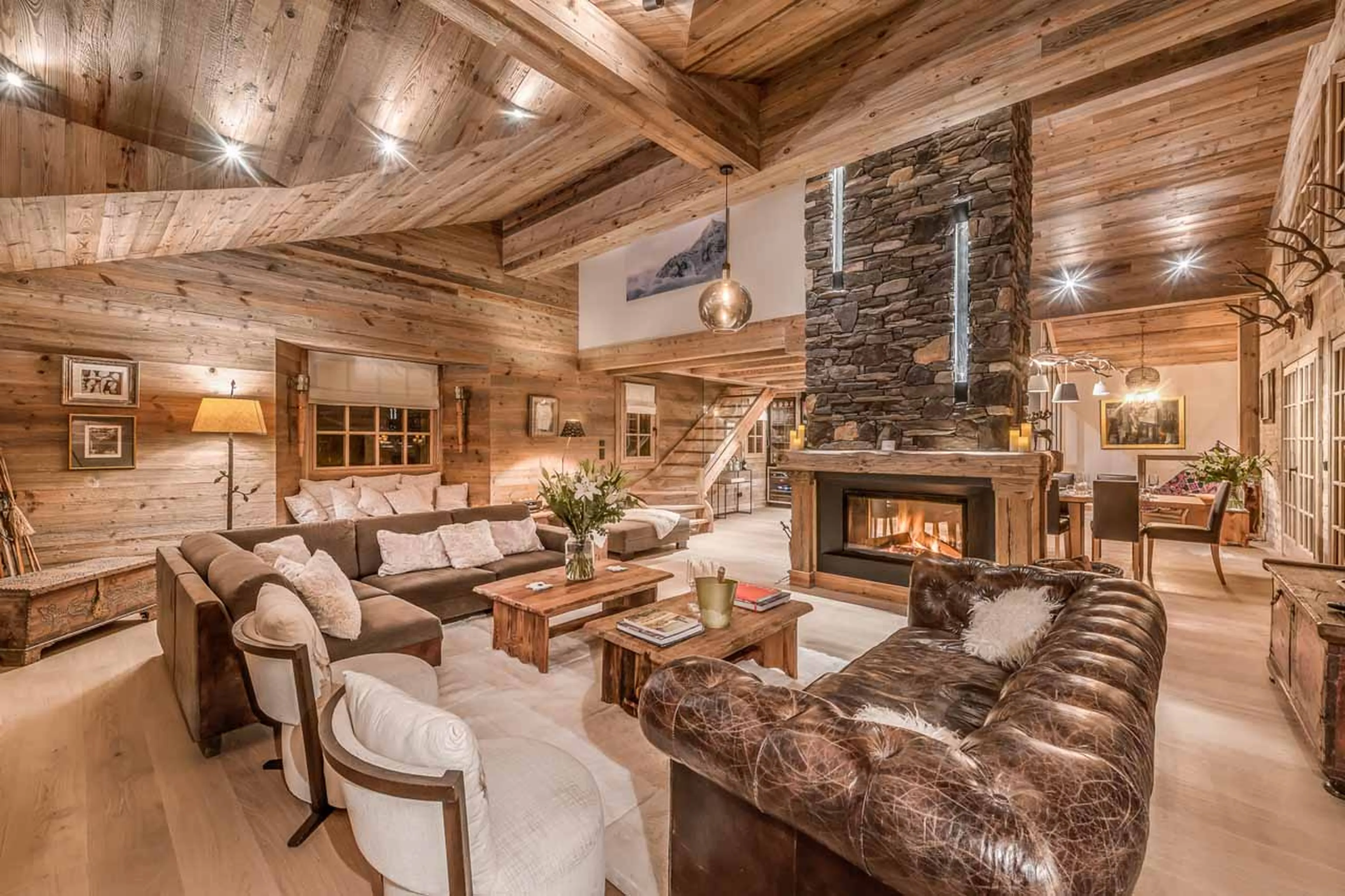 Open plan living area at Chalet Le Namaste in Courchevel 1850