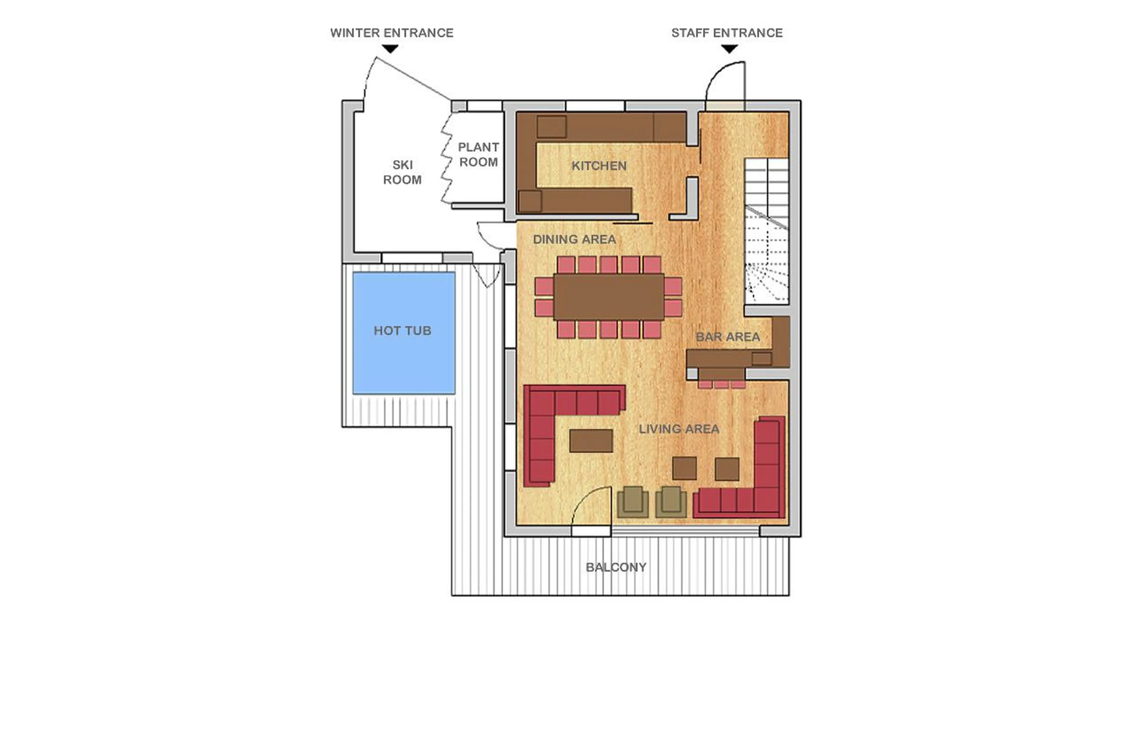 Level 0 floor plan of Chalet Narnia in St Anton