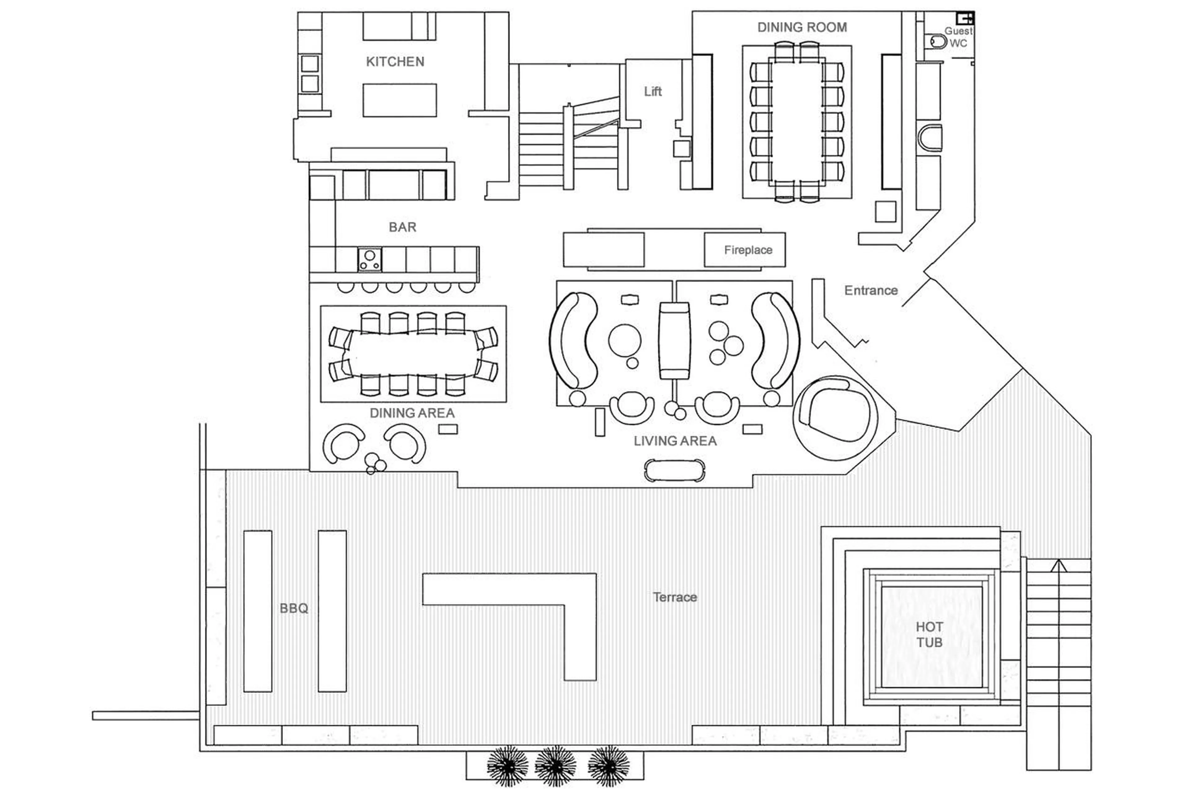 Level 1 floor plan of Chalet No 14 in Verbier
