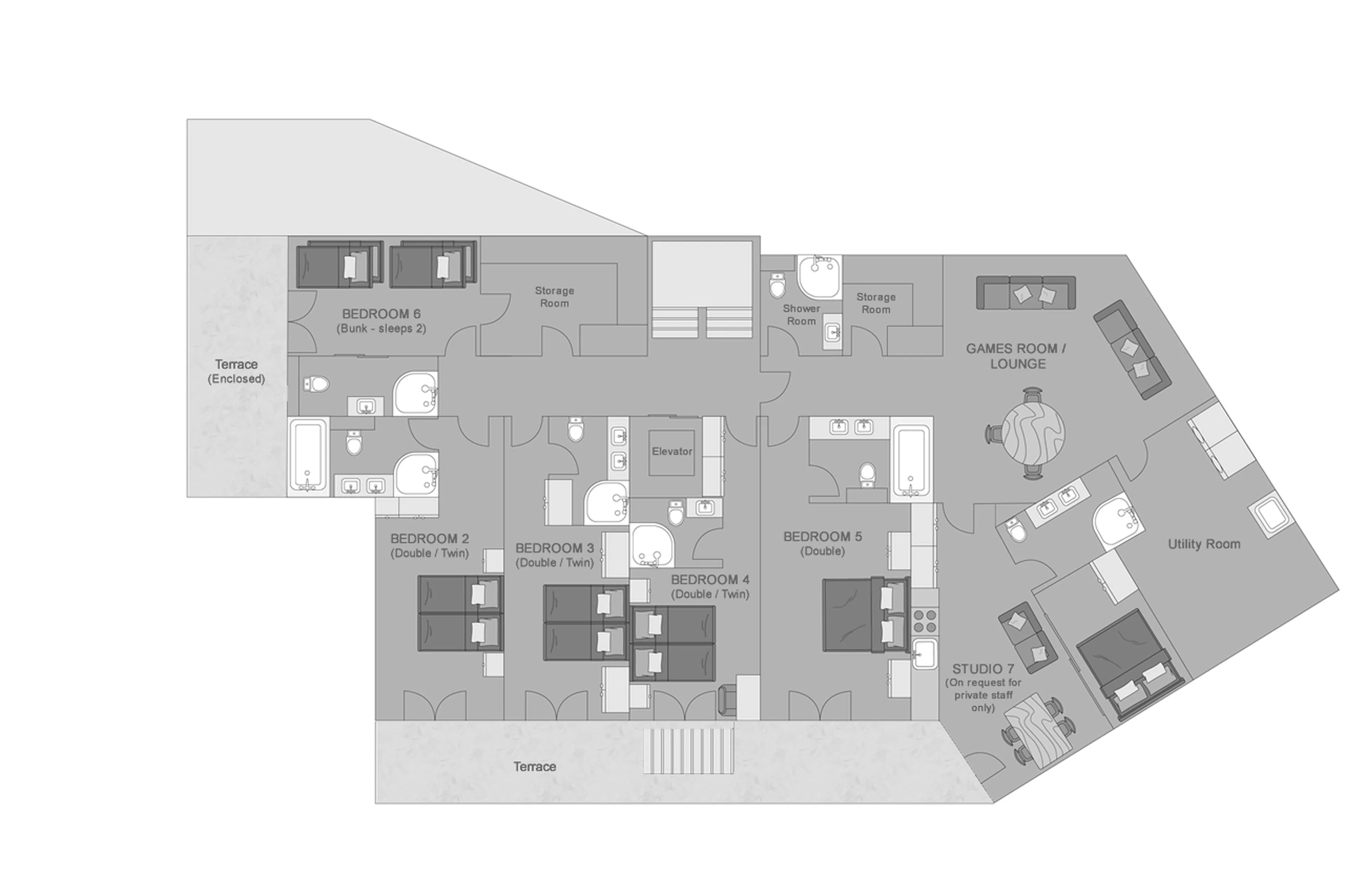 Level 1 floor plan of Chalet Norte in Verbier