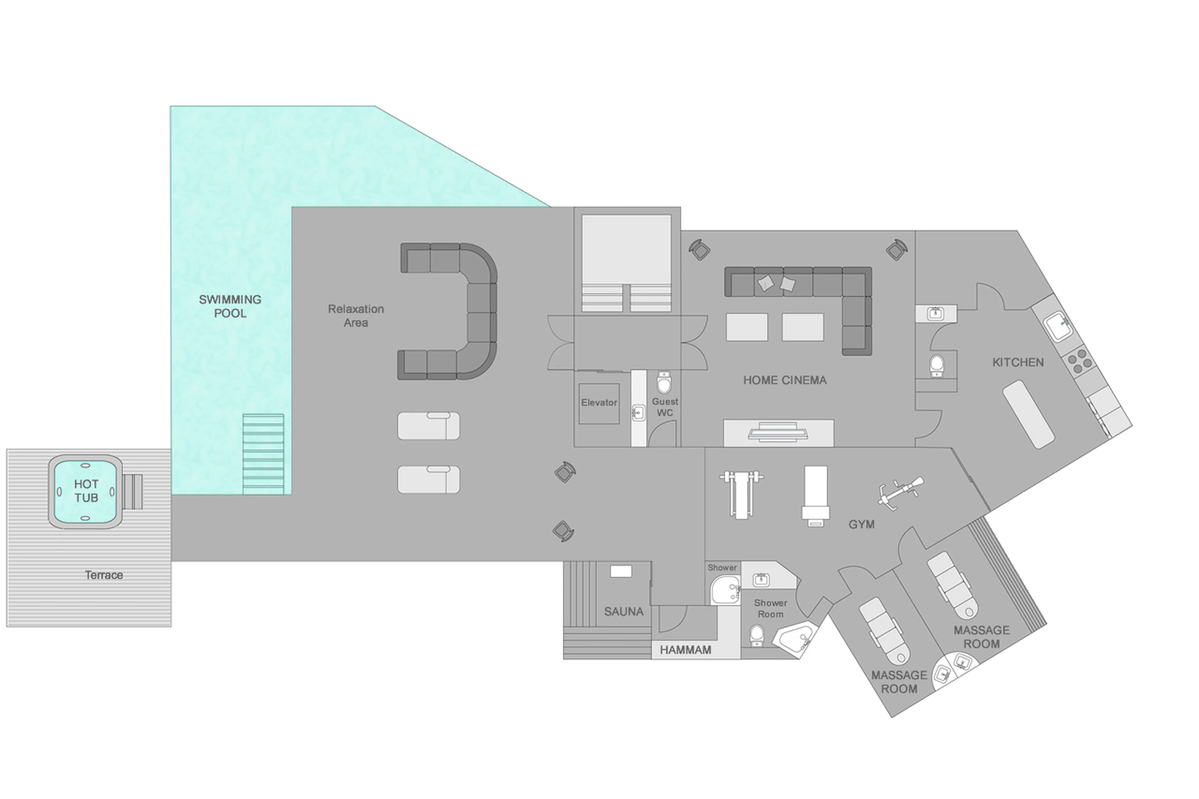 Level 0 floor plan of Chalet Norte in Verbier
