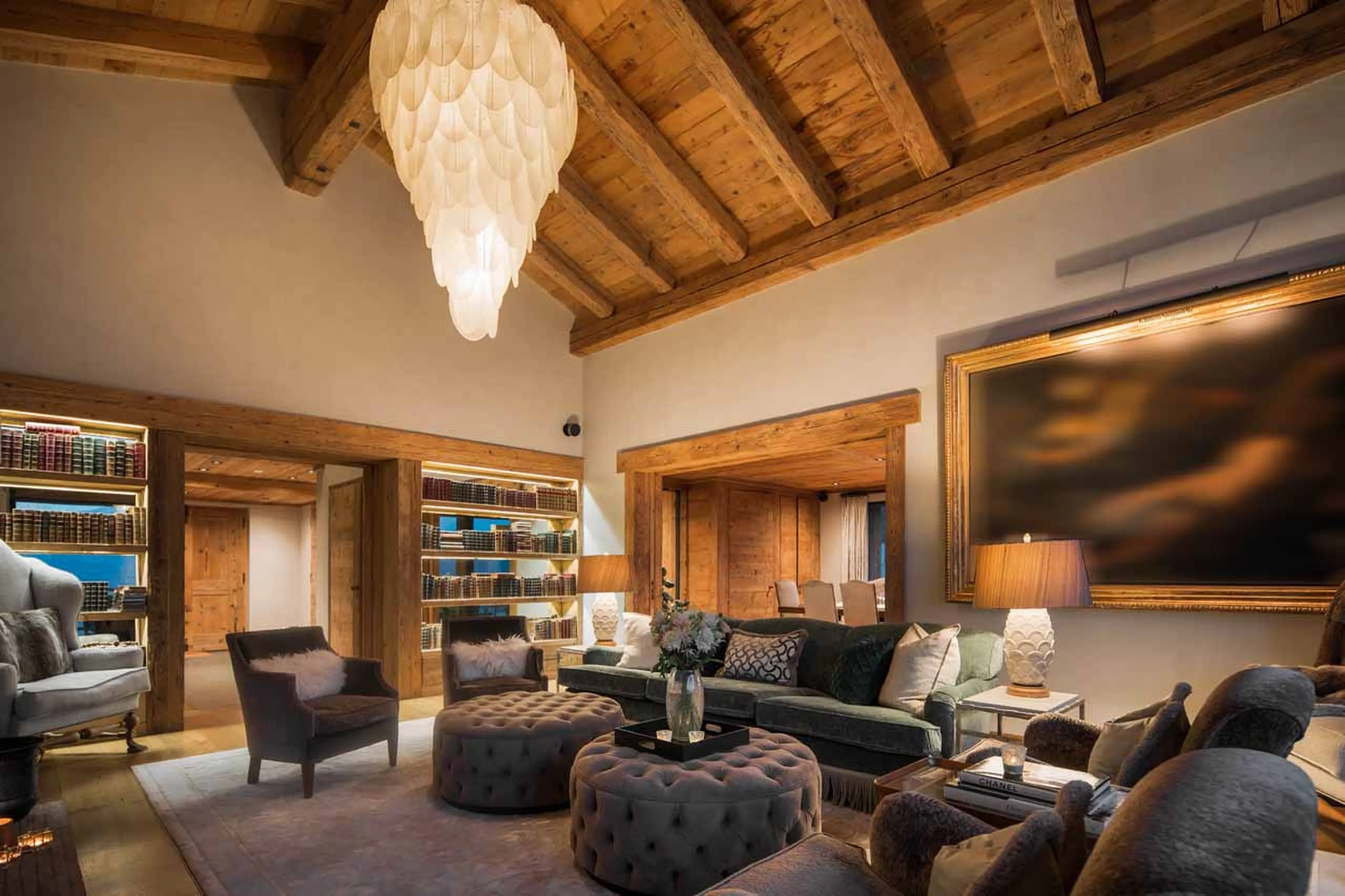 Living area seating at Chalet Norte in Verbier