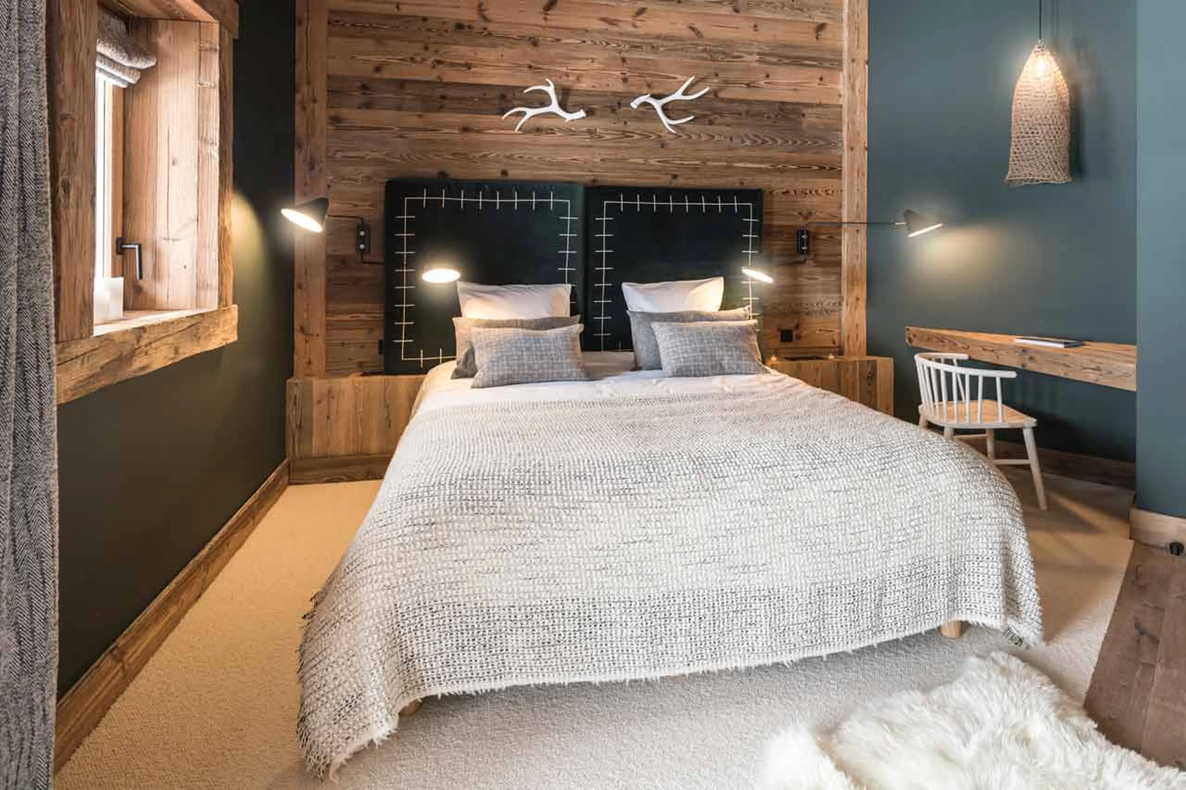 Bedroom one double bed at Chalet O Valala in Val d'Isere