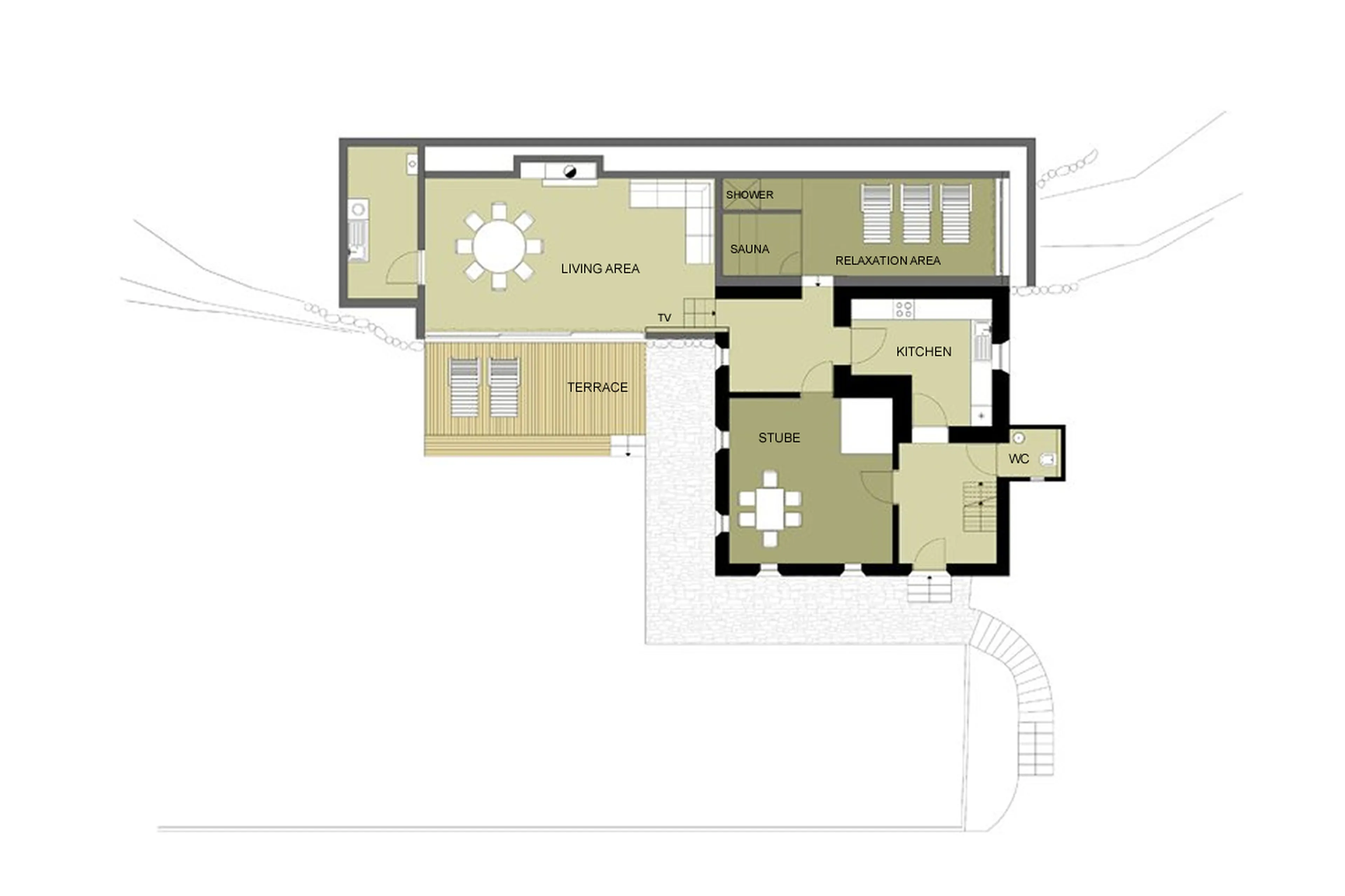 Level 0 floor plan of Chalet Obertreyen near Kronplatz