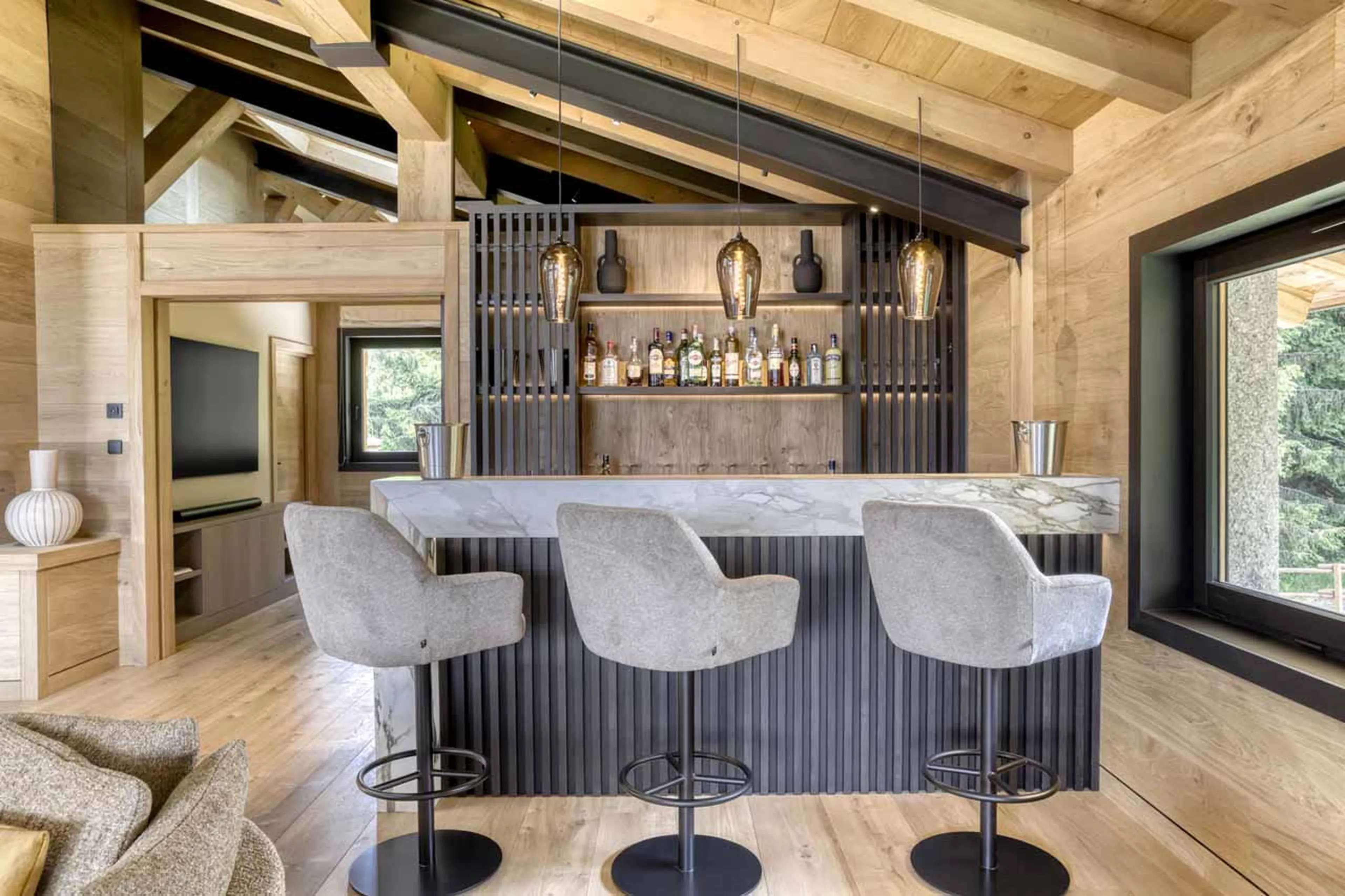 Living room bar at Chalet Olivier in Megeve