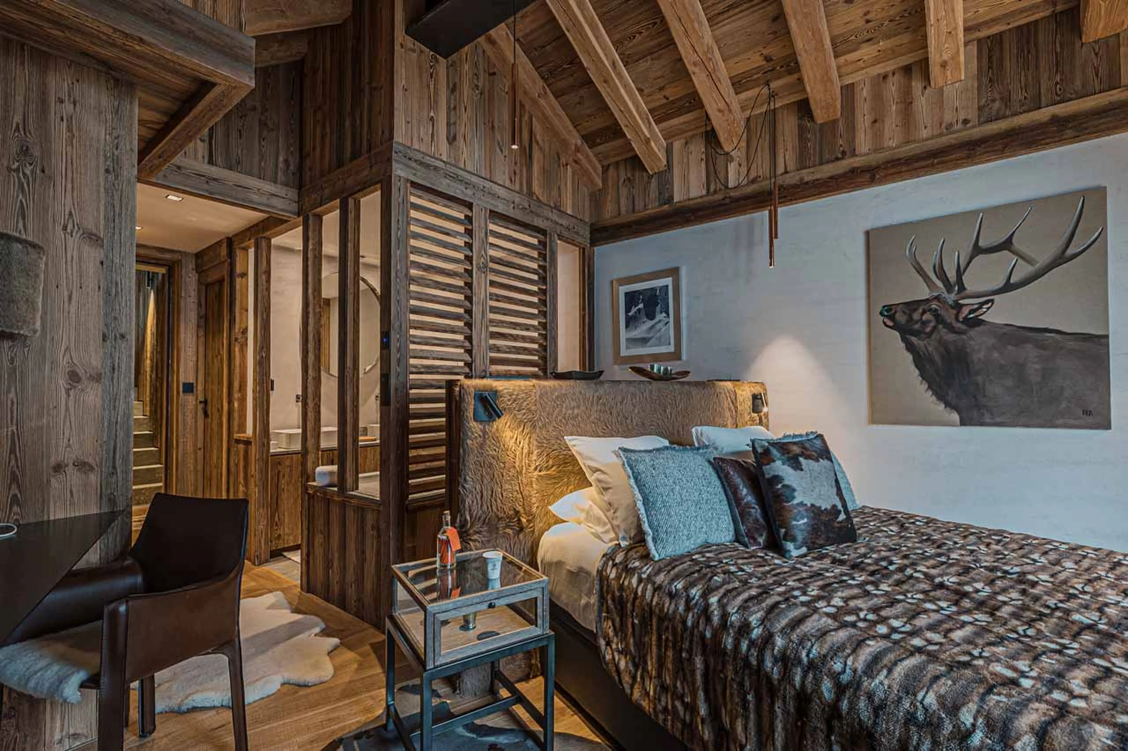 Stylish bedroom two at  Chalet Les Ours in Val d'Isere